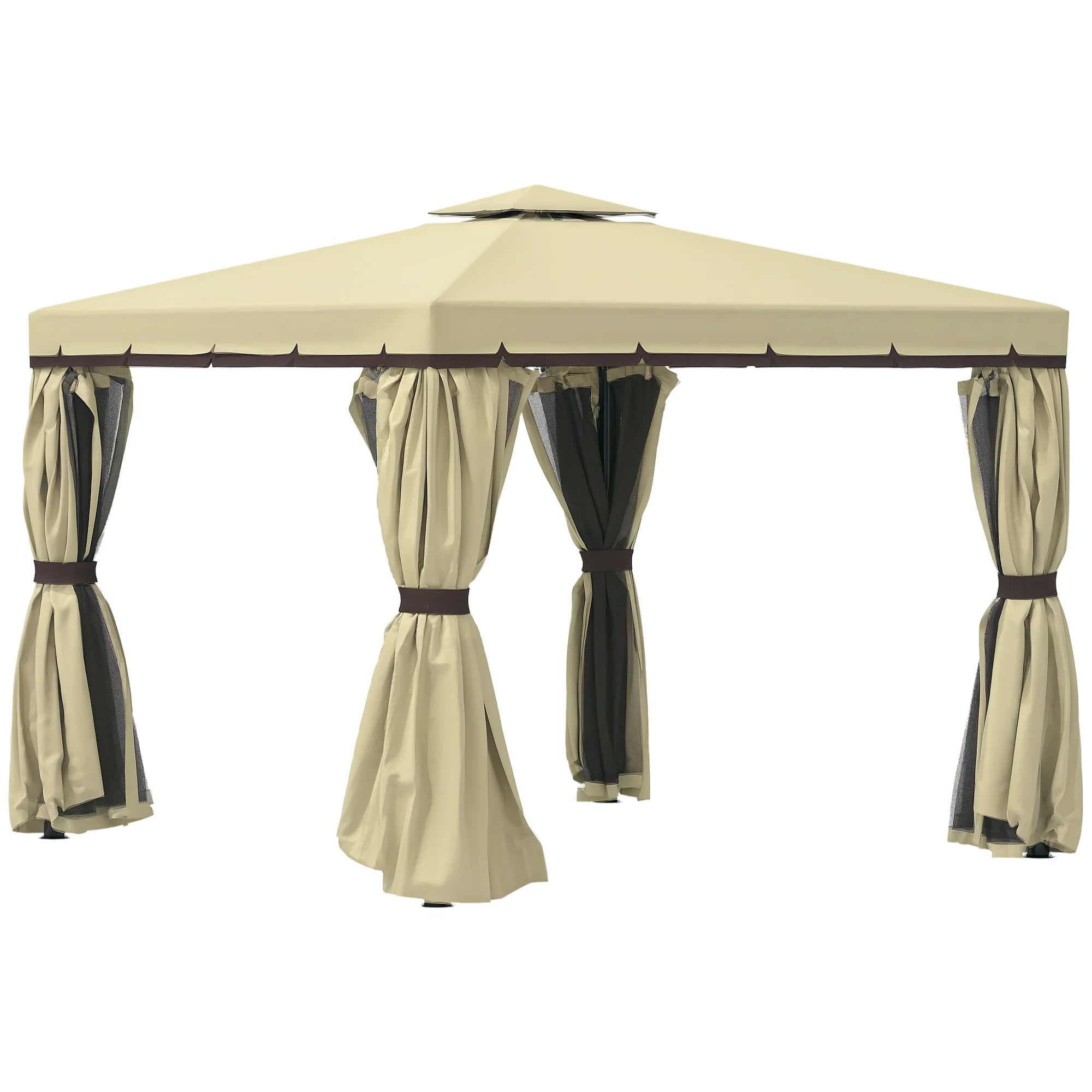 3 x 3m Garden Gazebo with 2-Tier Water-Repellent Roof, Mosquito Netting, Curtains and Aluminium Frame