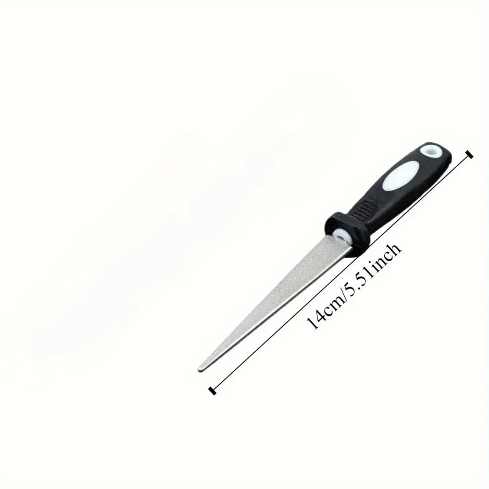 Double-Sided Diamond Knife Sharpening Stone with Anti-Slip Handle | Portable Flat and Curved Blade Sharpener Tool