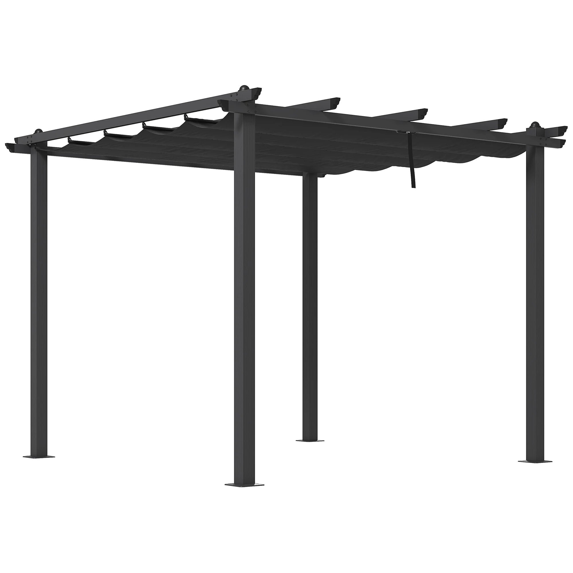 3 x 3m Aluminium Pergola with Retractable Roof, UV-Resistant Canopy and Ground Stakes
