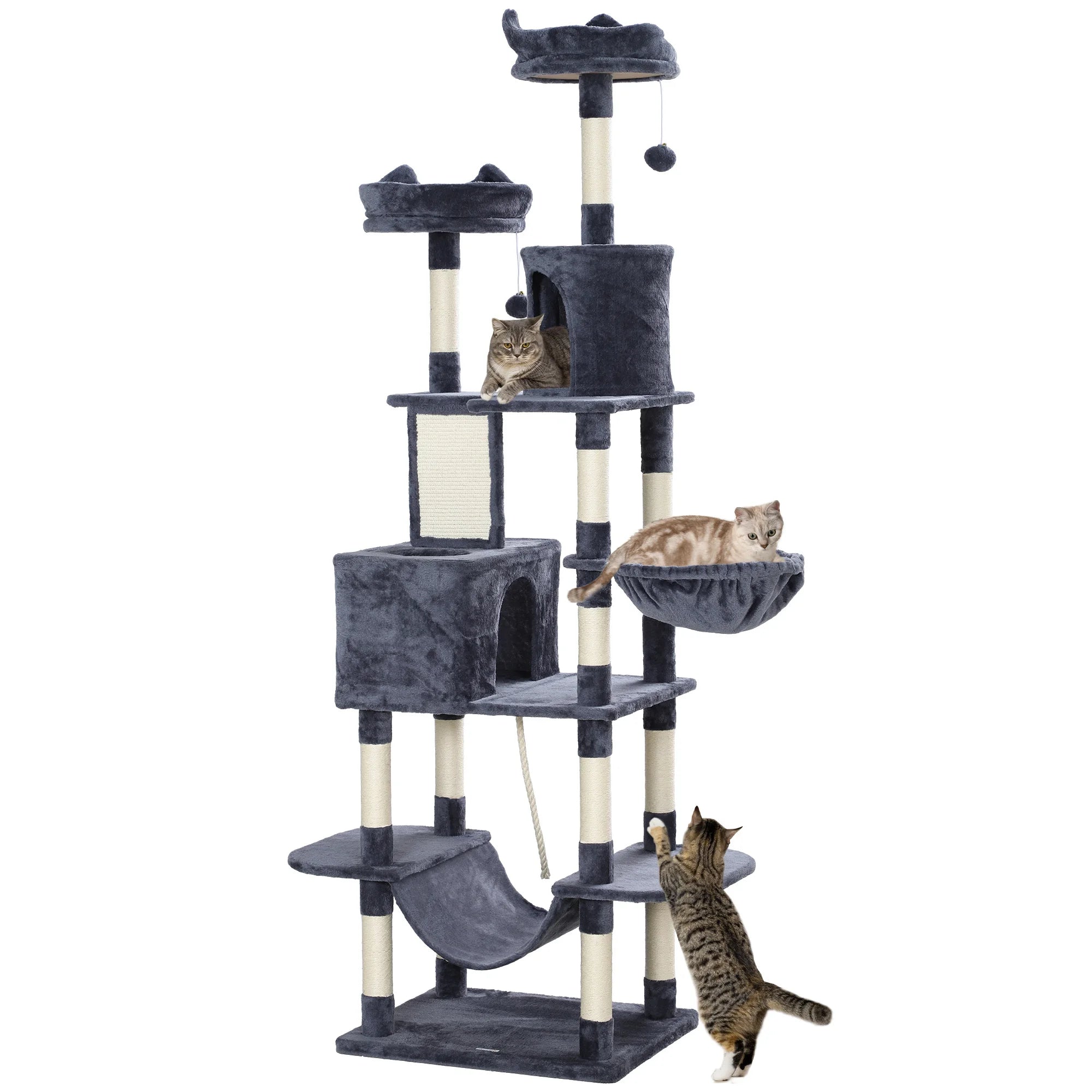 PawHut 206cm Large Cat Tree Scratching Posts Beds Condos Toys Dark Grey