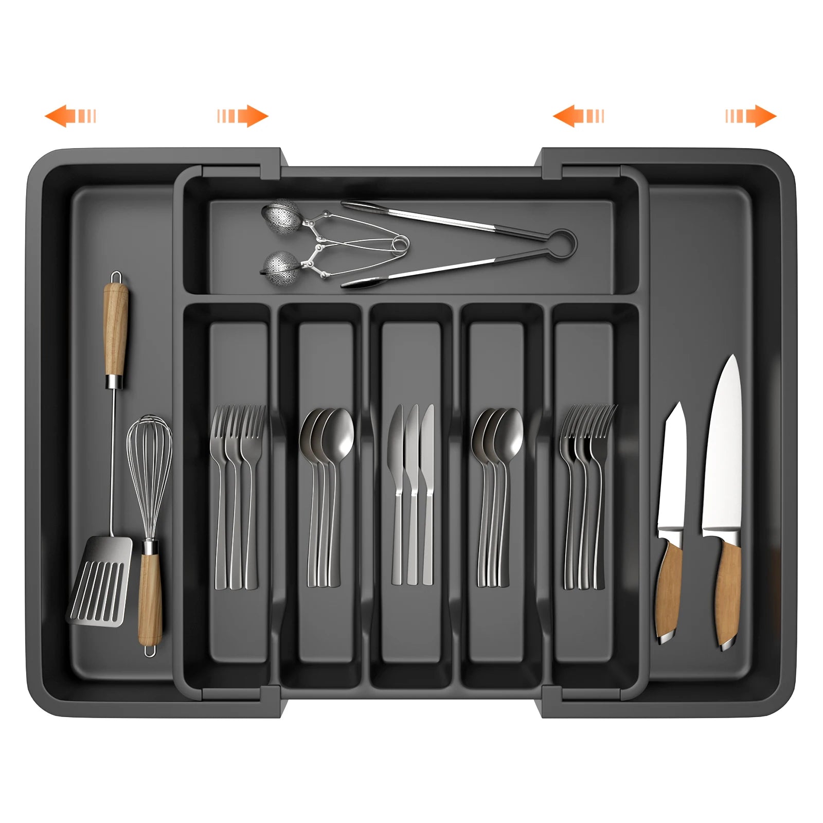 Expandable Cutlery Drawer Organiser 33-57cm | 8 Compartment BPA-Free PP Utensil Tray for Kitchen