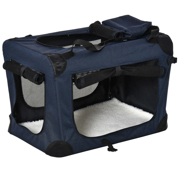 Folding Pet Carrier Bag House with Cushion, Storage Pockets - Grey
