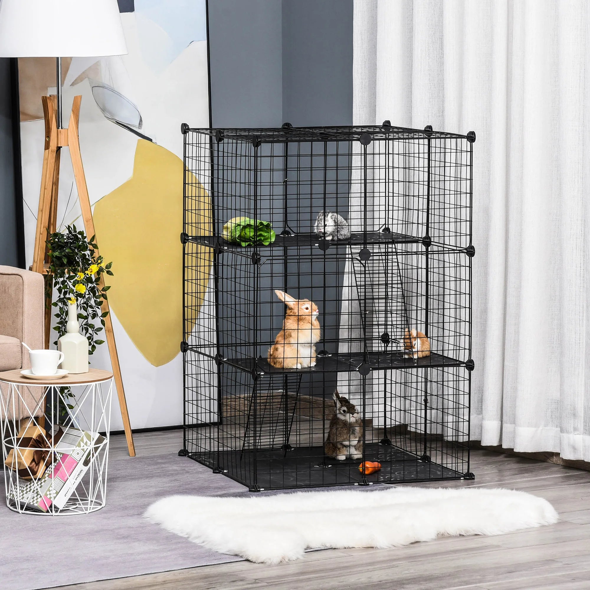 DIY Pet Playpen Expandable Small Animal Cage with 39 Panels 3 Doors Ramps and Non-Slip Mats for Rabbits and Chinchillas