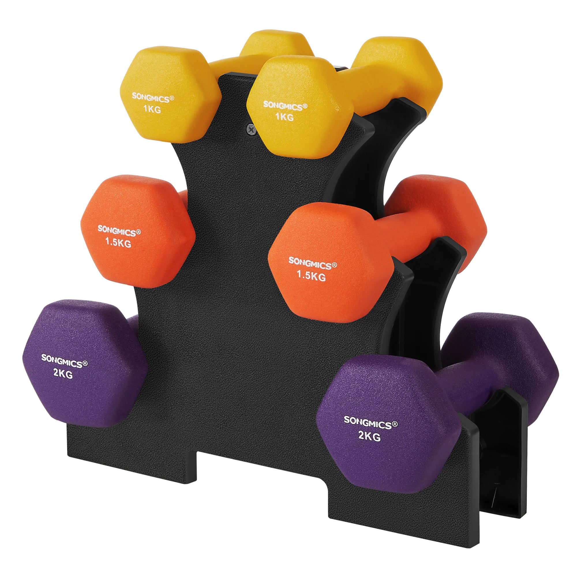 Hex Dumbbells Set with Stand 1kg 1.5kg 2kg Neoprene Hand Weights for Home Workout