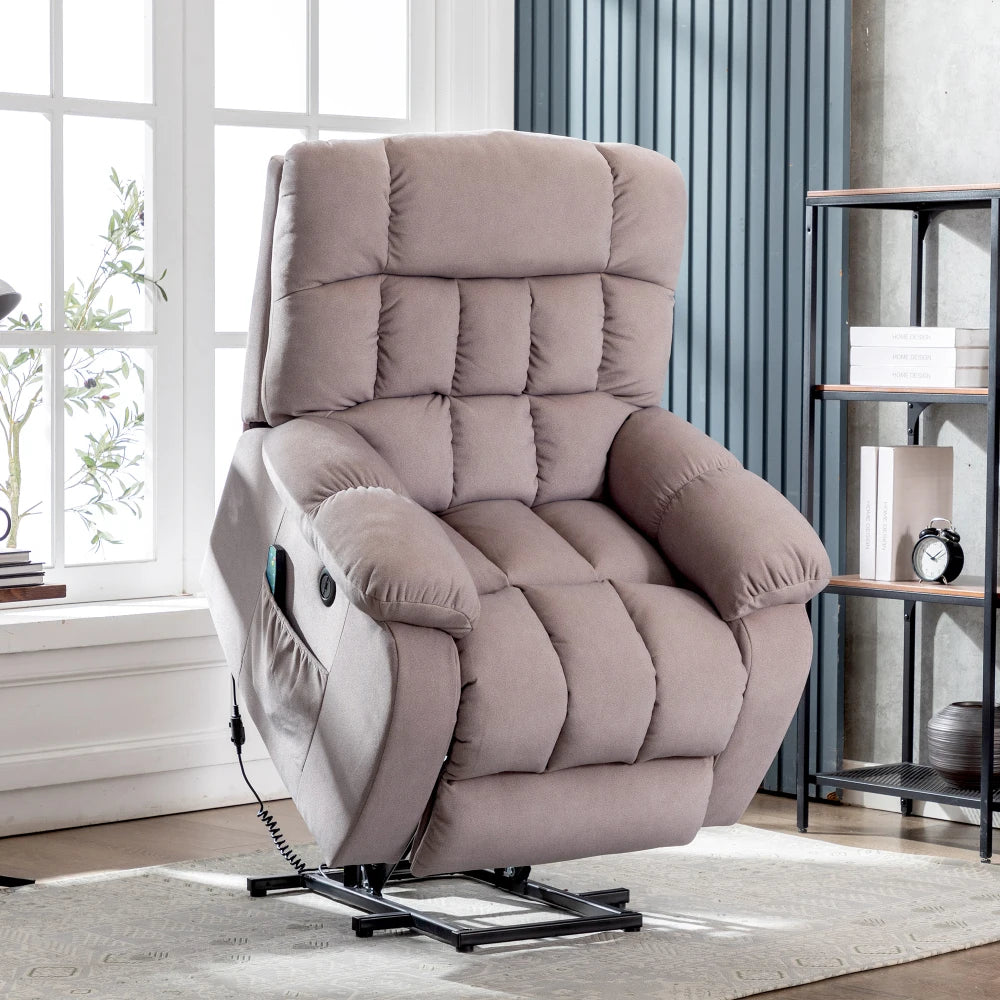 Electric Power Lift Recliner Chair with Massage and Heat | Single Sofa with USB Port and Side Pockets for Elderly