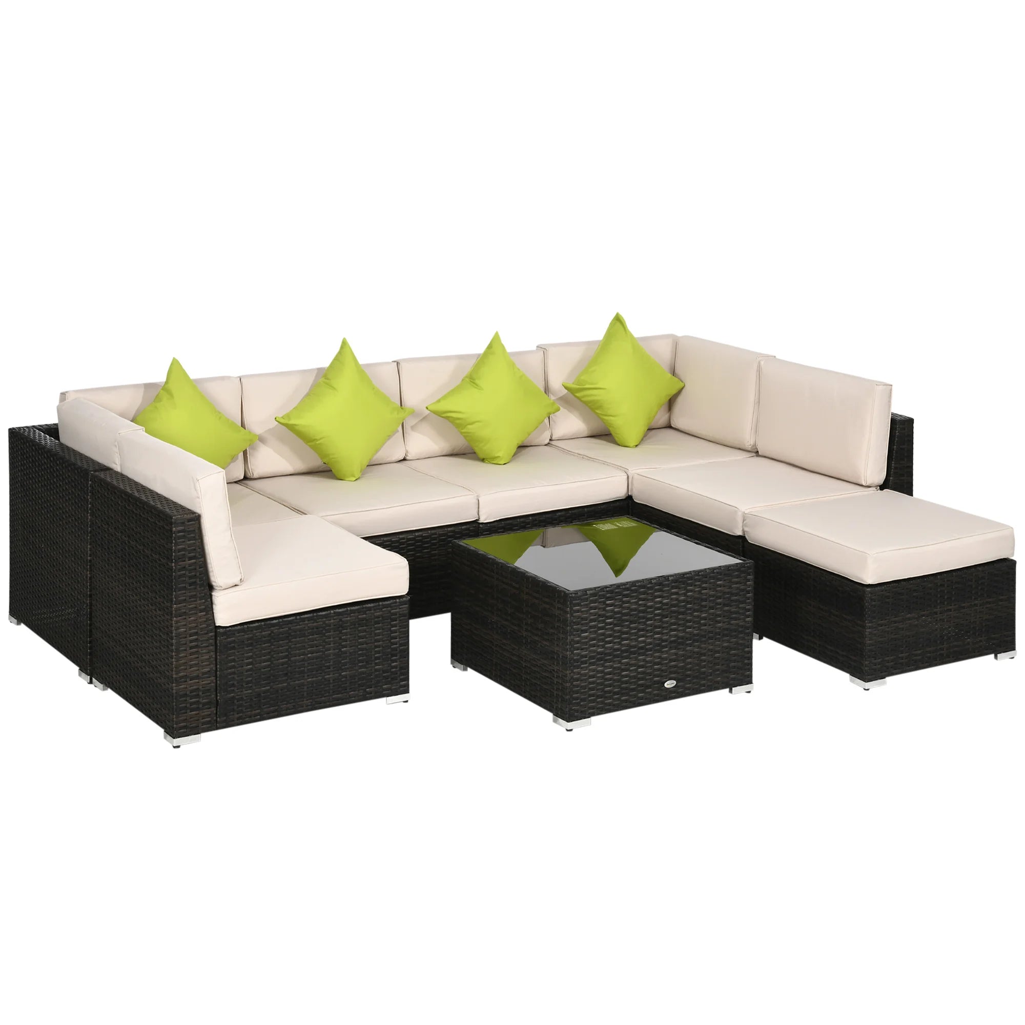 8-Piece Aluminium Rattan Corner Sofa Set with Glass Top Coffee Table, Cushions and Footstool