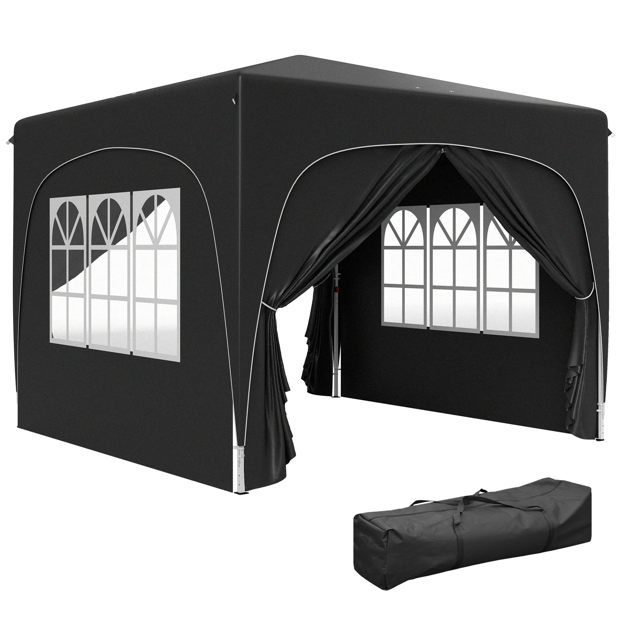 3 x 3m Pop-Up Gazebo with UPF50+ Canopy, Adjustable Height, Dual Doors, Windows and Carry Bag