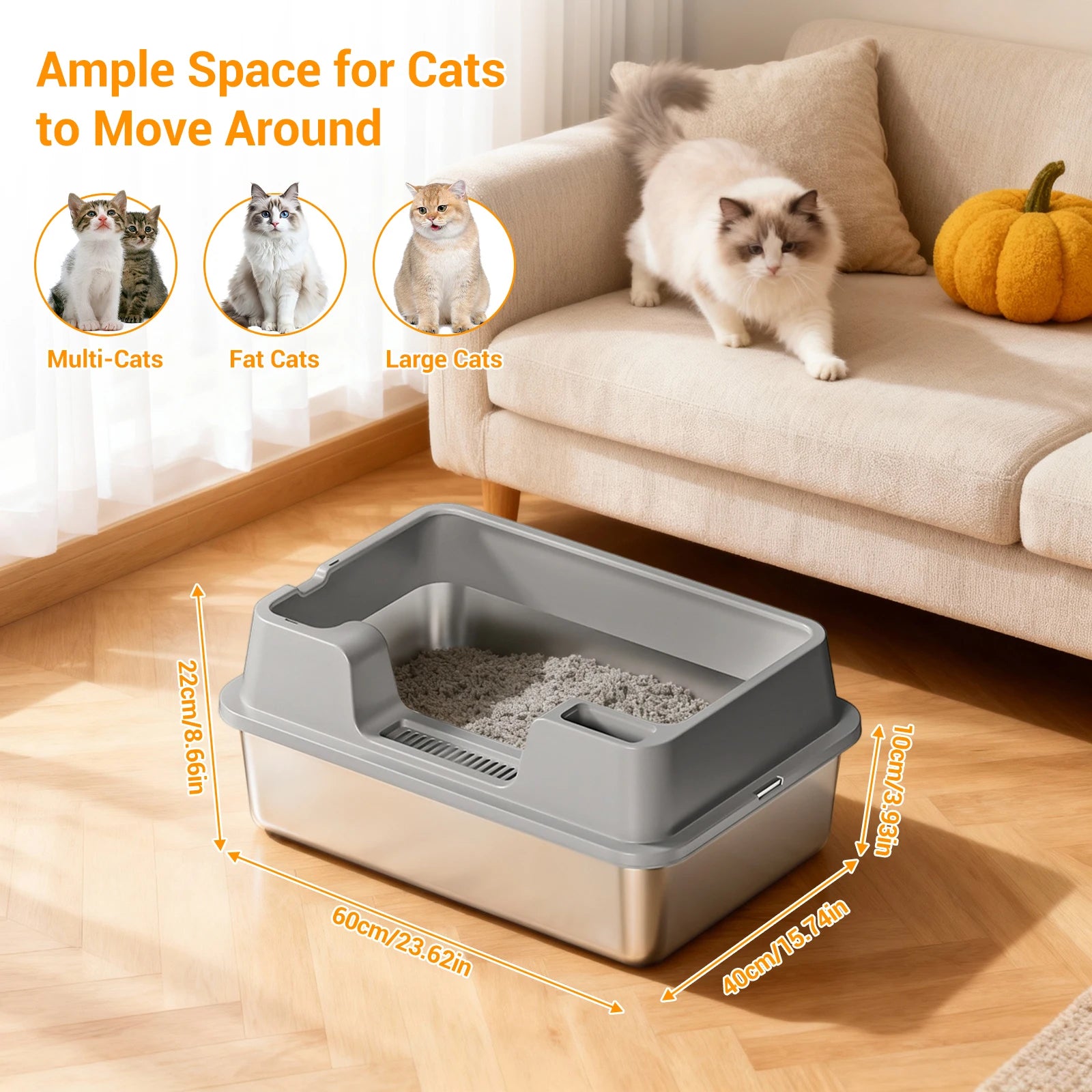 XL Enclosed Cat Litter Box, High Sided Litter Pan for Big Cats | Hackerprice®
