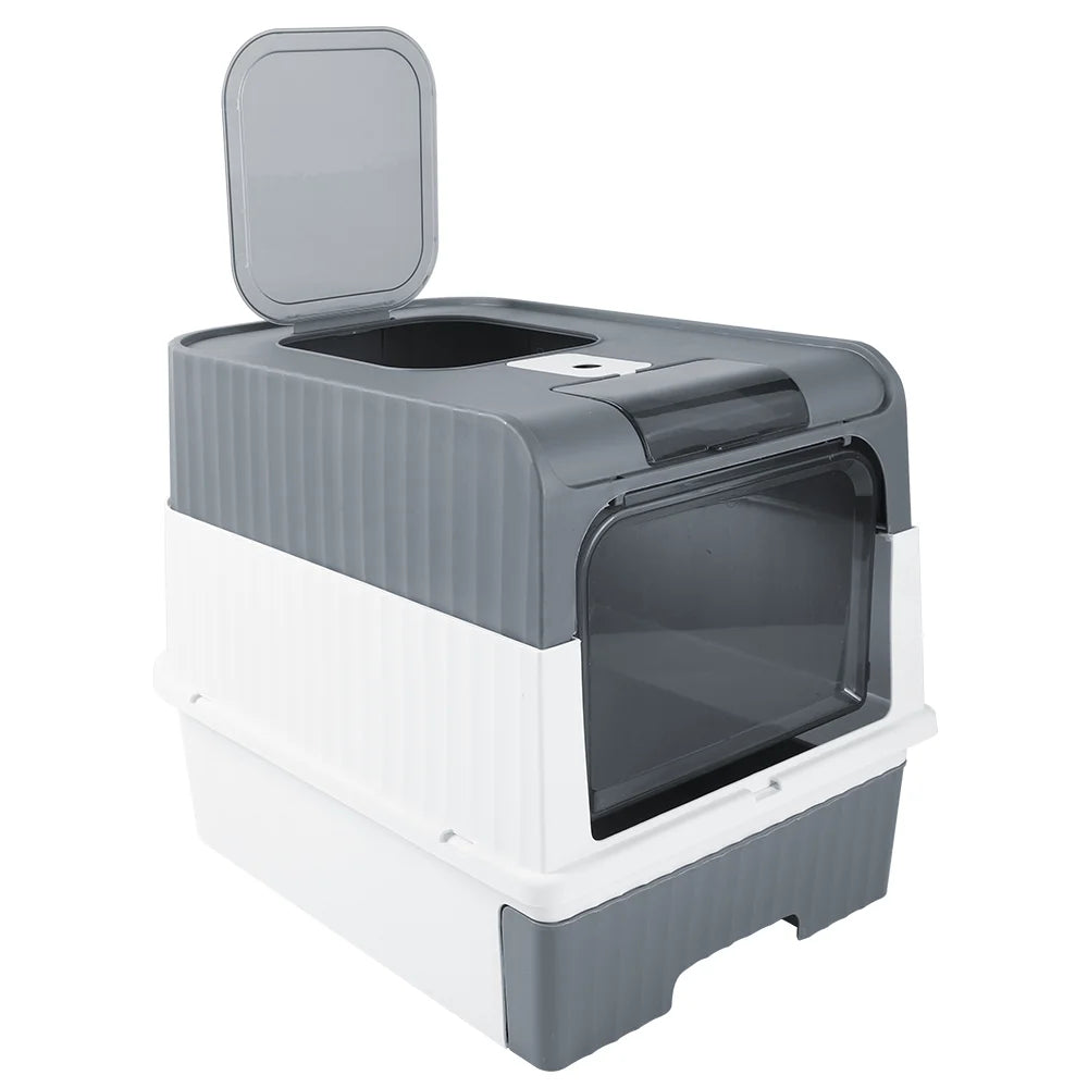 XLarge Self Cleaning Cat Litter Box 48x35x36cm Drawer Anti-Splash Enclosed Potty Tray UK