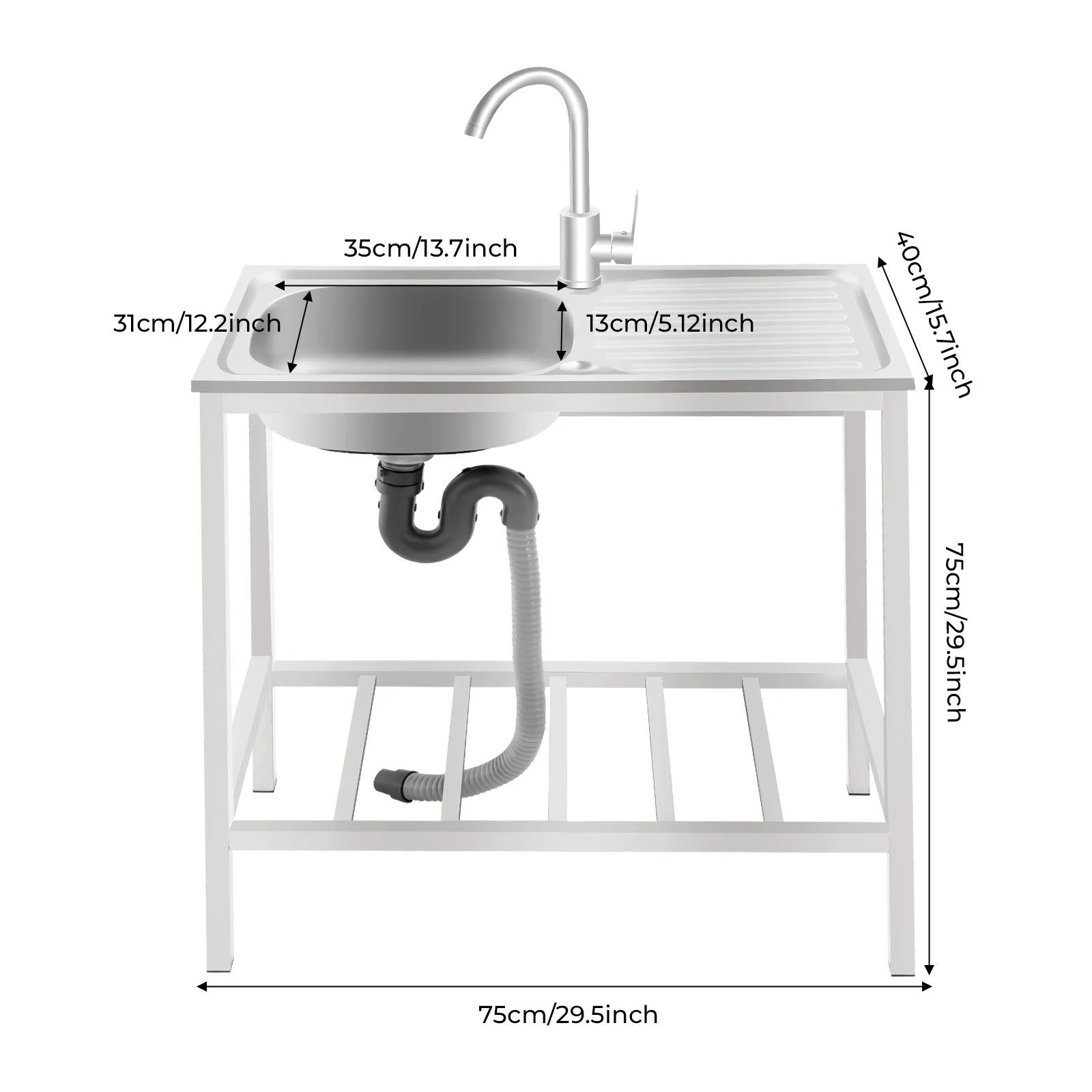 Freestanding Stainless Steel Kitchen Sink with Faucet & Storage Shelf – Single Bowl