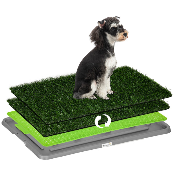 Dog Toilet with 2 Artificial Grass Pads 67x41cm Indoor Puppy Potty Tray with Drainage Holes Green