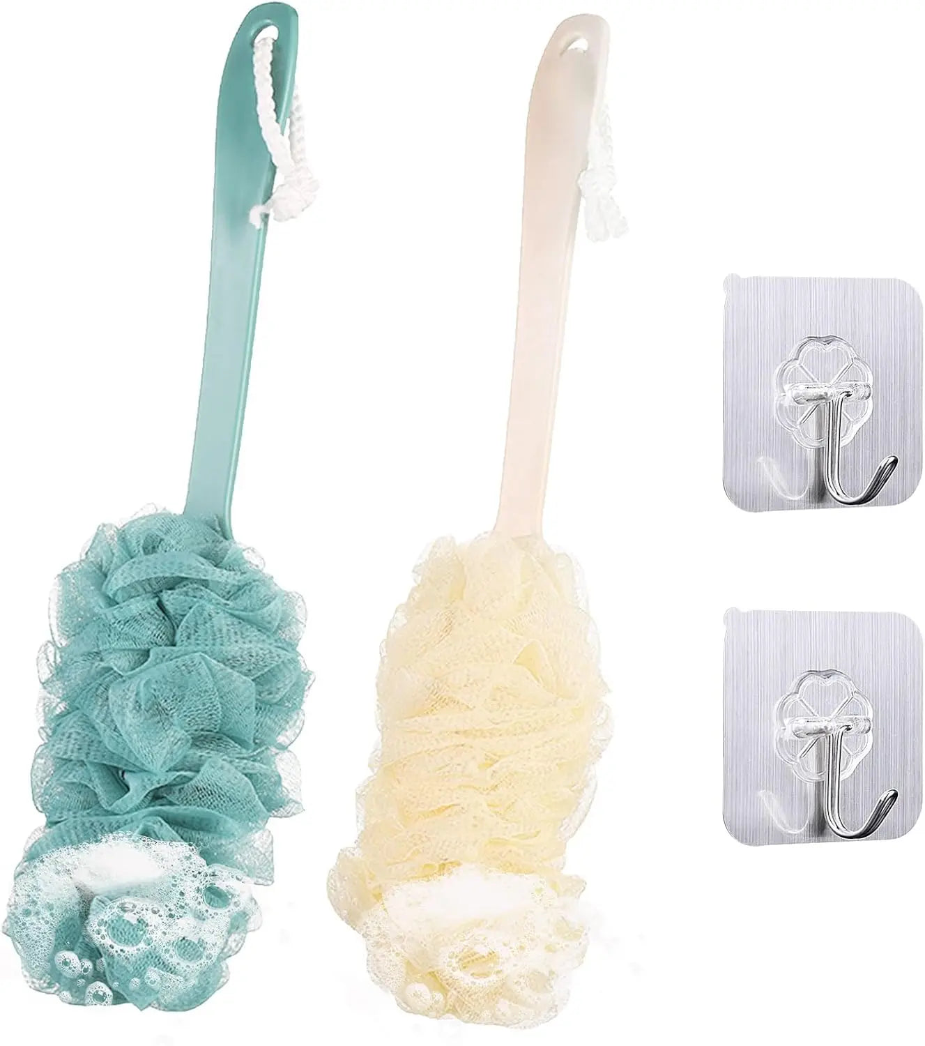 2 Pack Back Brush Loofah Long Handle Shower Body Scrubber Set