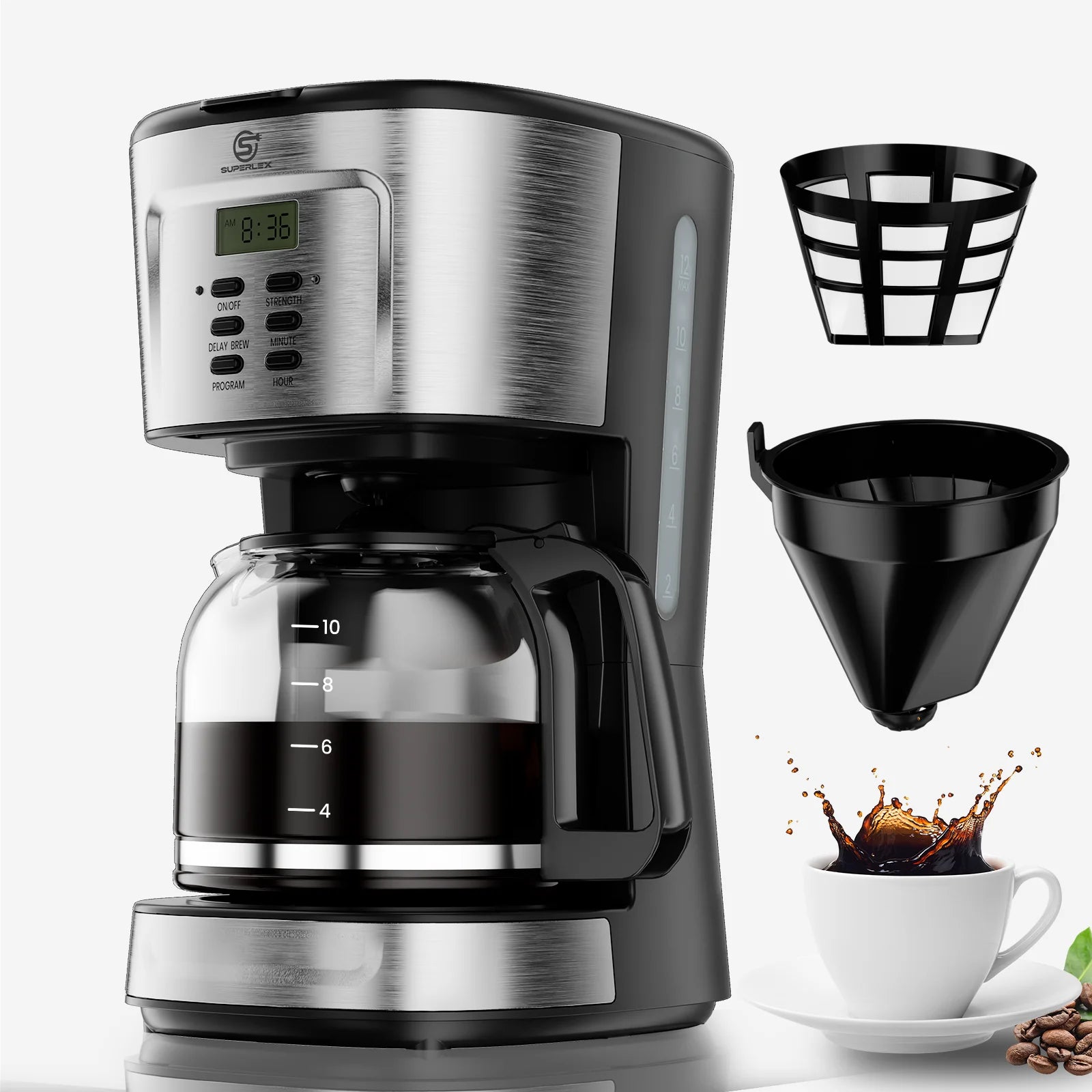 900W Electric Drip Coffee Maker 1.5L with Delay Brew Timer LCD Display Auto Power Off and Dishwasher Safe Carafe