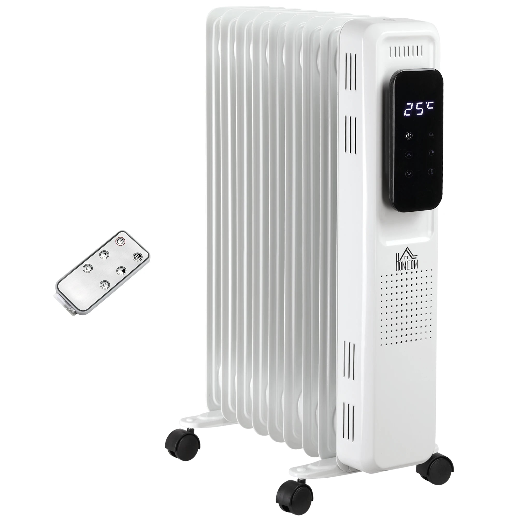 2000W Oil Filled Radiator Heater | 3 Heat Settings, Remote Control & 24hr Timer