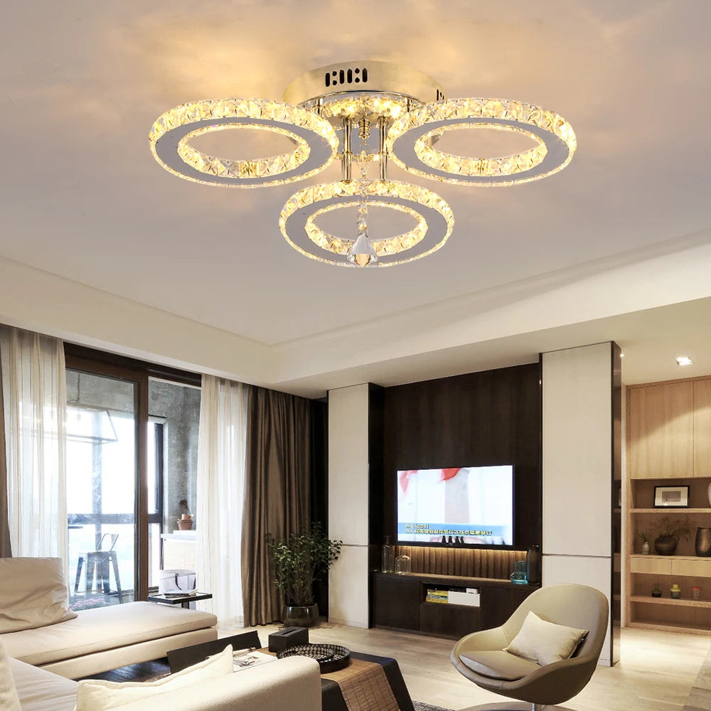Luxury Crystal LED Chandelier Ceiling Light Ring Design 29W 58W Chrome for Living Room Bedroom Kitchen Dining Room