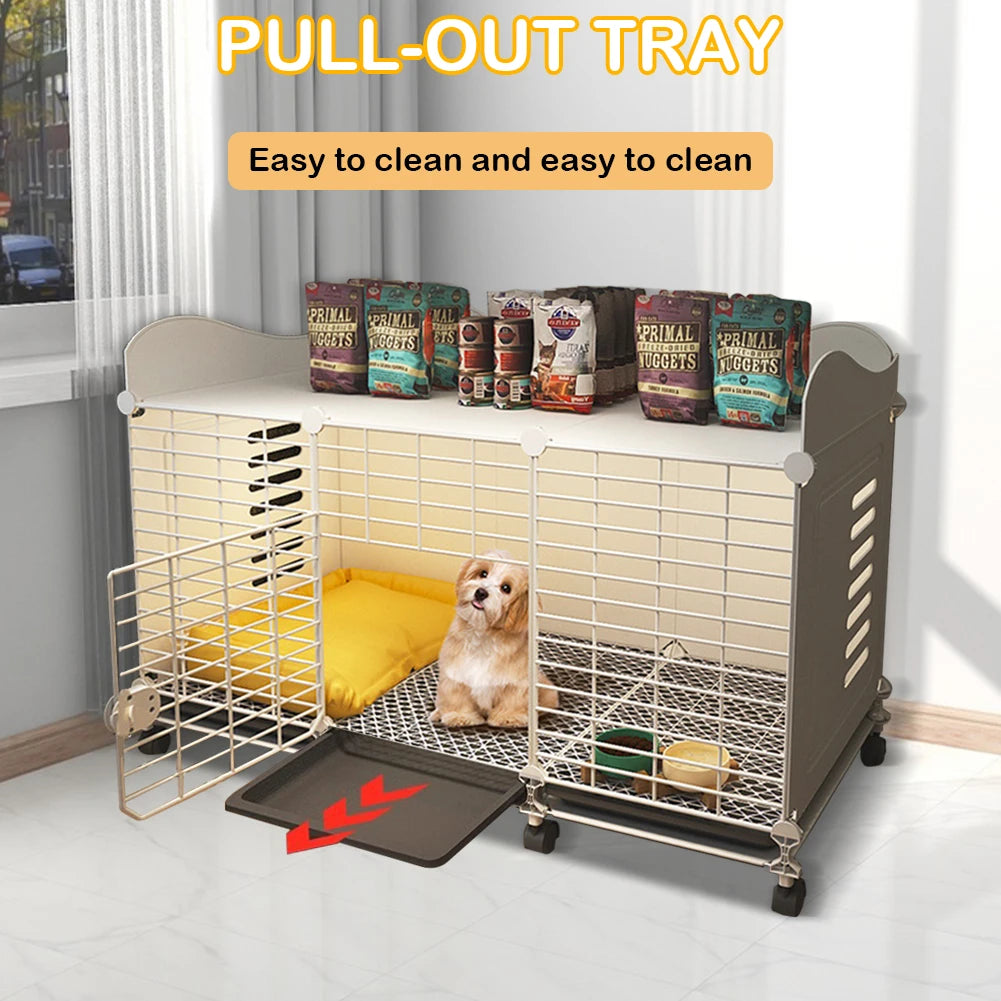 Dog Crate End Table 109x37x67cm Wire Kennel with Wheels Removable Tray for Small Medium Large Dog