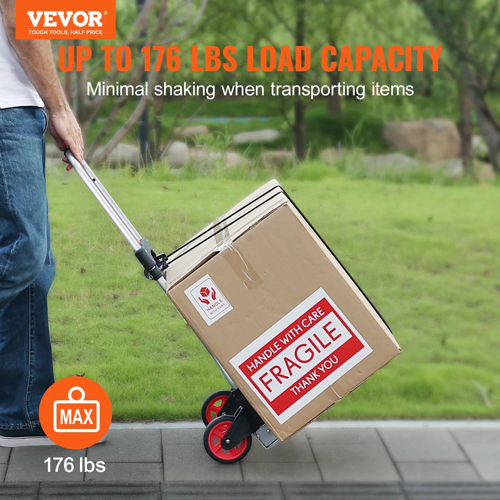 Folding Hand Truck Dolly 80kg Aluminium Stair Climbing Telescoping Handle Luggage Trolley for Home Shopping