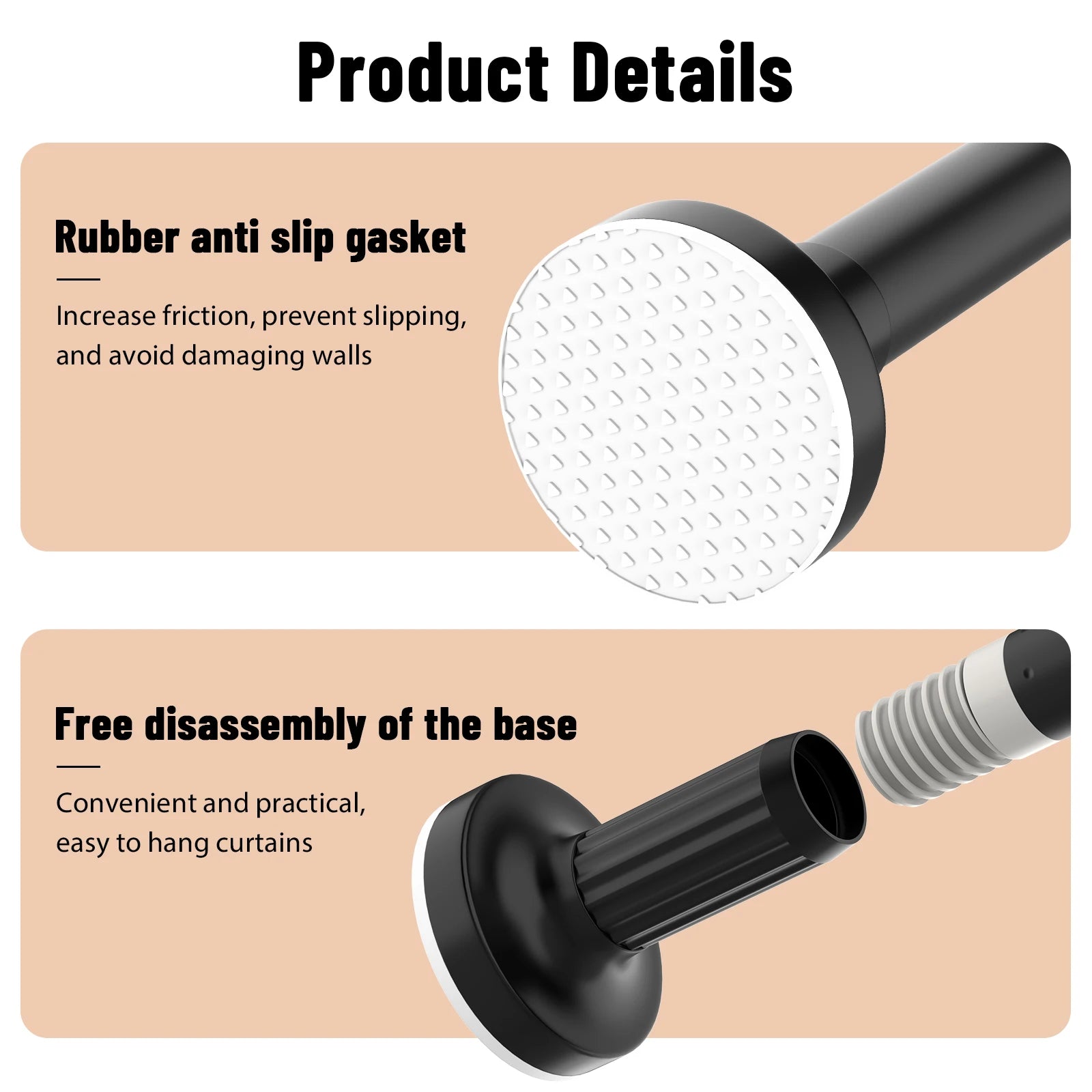 No Drill Telescopic Pole 1.1-1.9m Adjustable | Heavy Duty Carbon Steel Hanging Rod for Curtains Clothes Wardrobe Bathroom