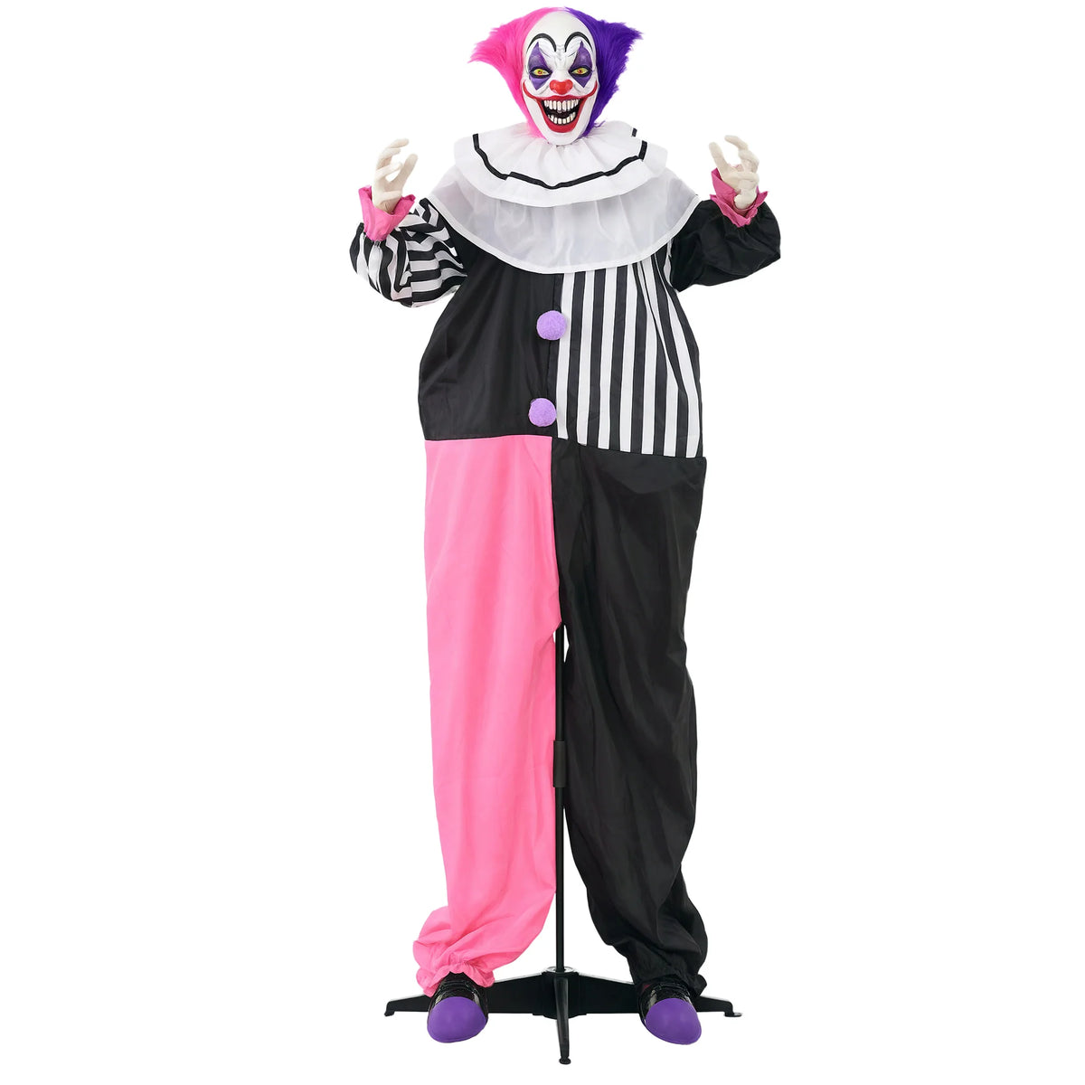 Pink and purple animated Halloween clown prop 173cm tall