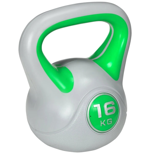 16kg Kettlebell with PU Cover Wide Comfortable Grip and Flat Base for Home Gym Strength Training Green and Grey