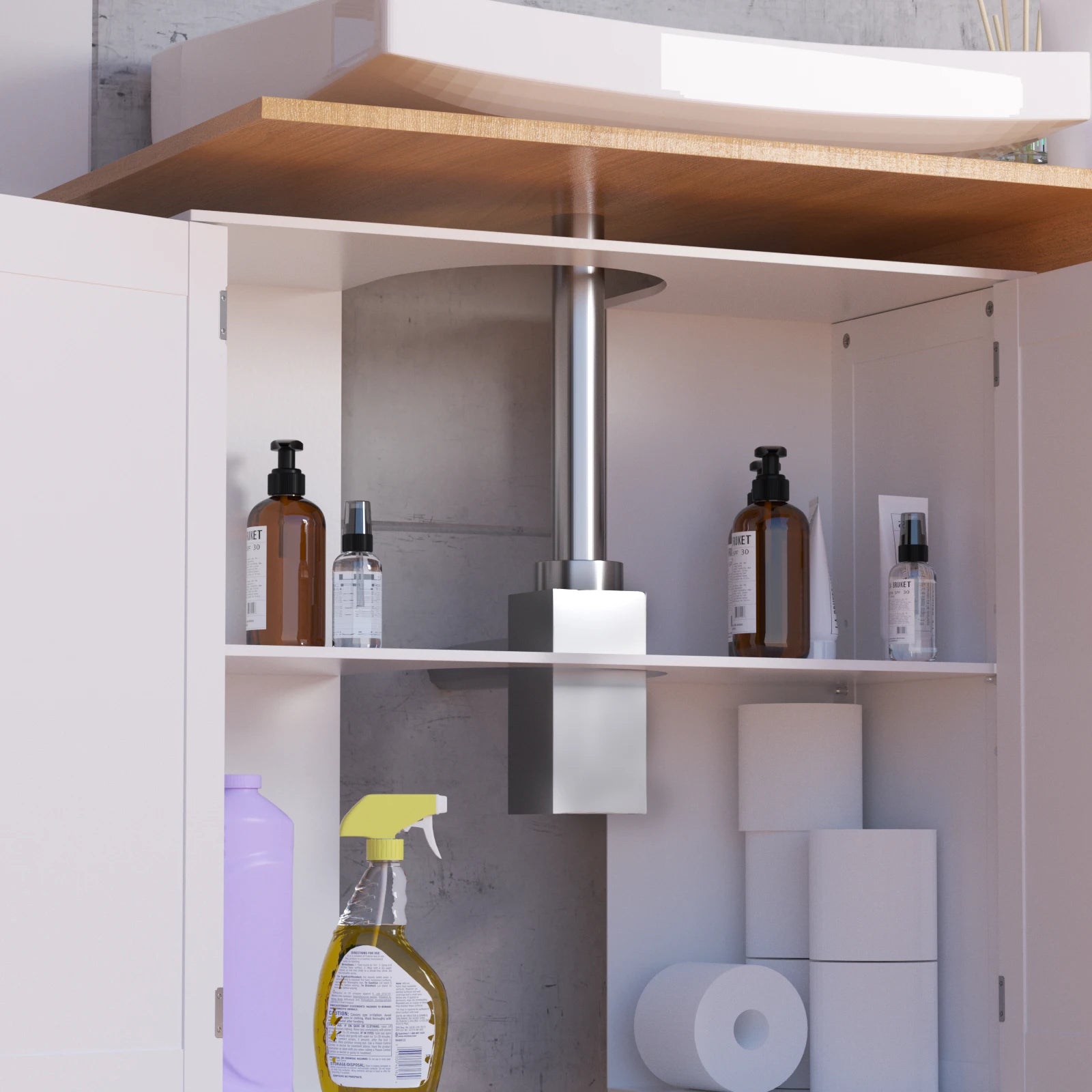 Under Sink Bathroom Cabinet 60x30x60cm with Double Doors | Freestanding MDF Basin Storage Cupboard Unit