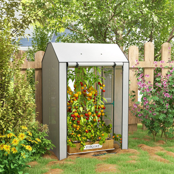 Compact Greenhouse with 4 Wire Shelves and Vents, 100 x 80 x 150cm, White