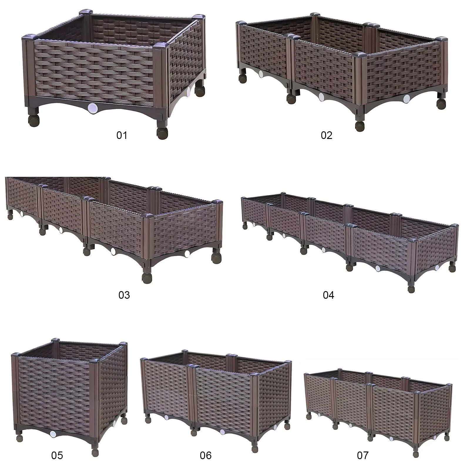 Elevated Raised Planter Box on Legs Rattan Effect Multiple Sizes Wheels Drainage for Vegetables Flowers Herbs