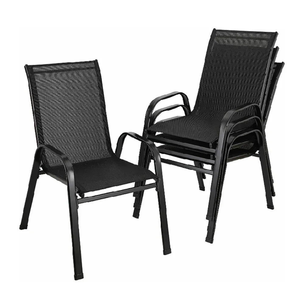 Set of 4 Stackable Patio Dining Chairs Textilene Mesh Steel Frame 150kg UV Resistant for Garden Outdoor Black