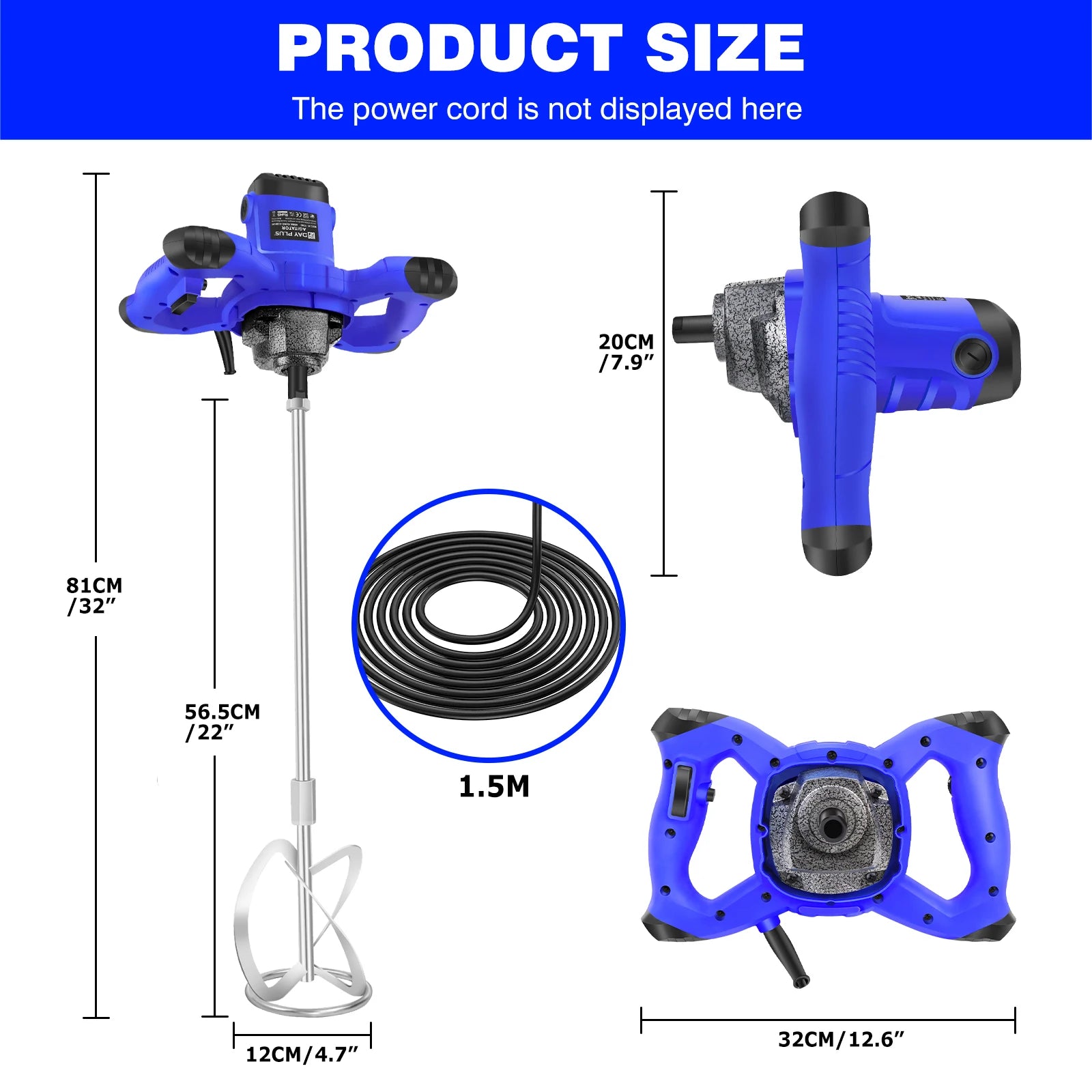 2600W Electric Paddle Mixer 6 Speed Paint Cement Plaster Mixing Drill