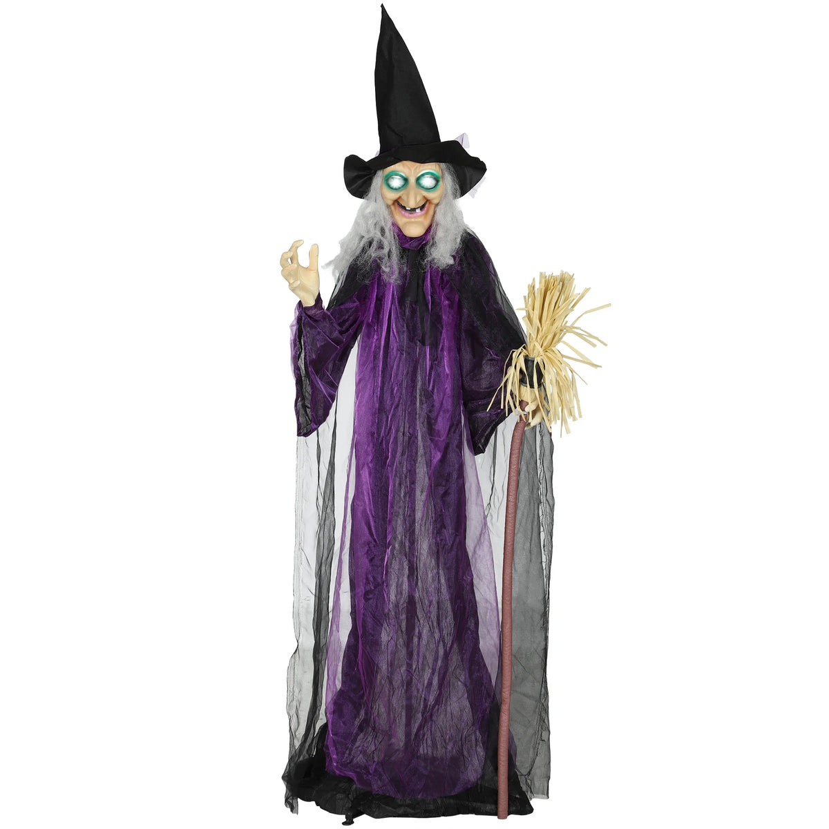 Purple and white Halloween witch prop standing 183cm tall