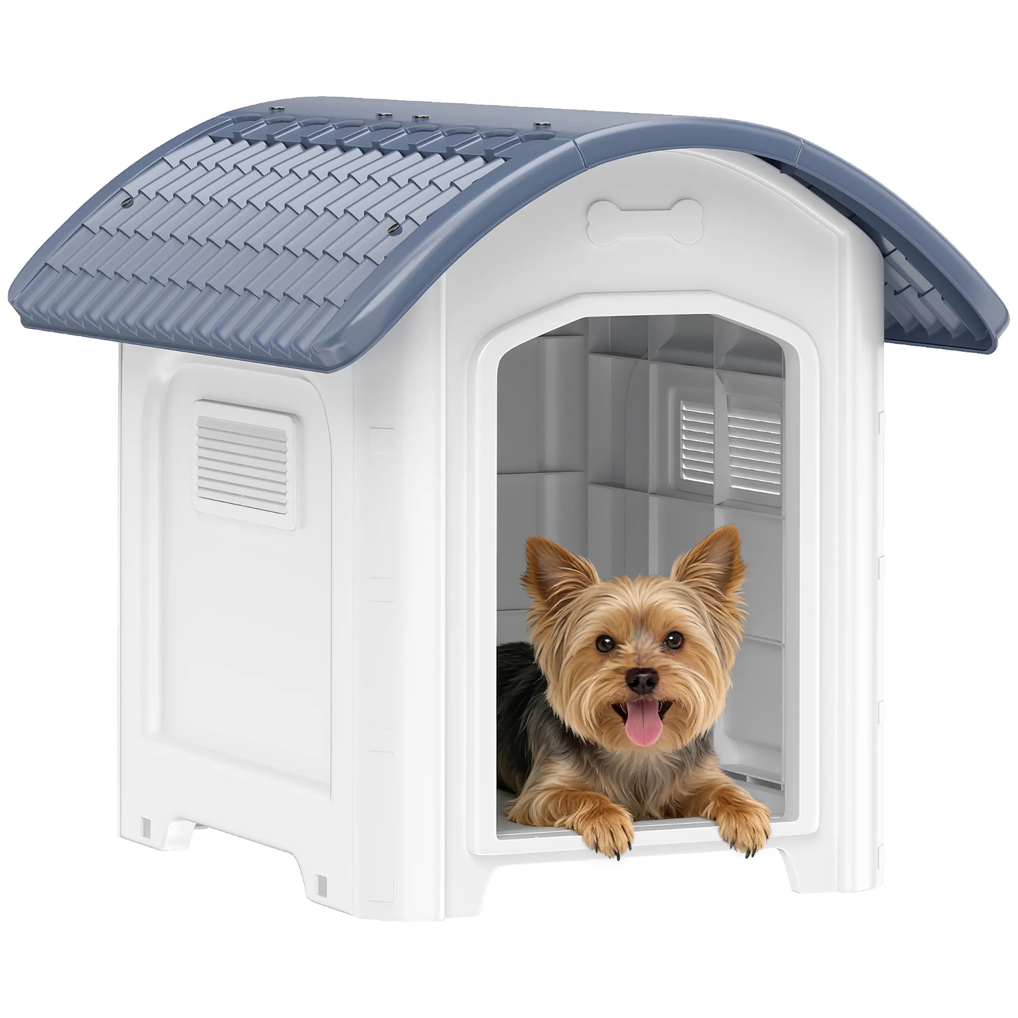 Plastic Outdoor Dog Kennel with Removable Floor Waterproof Slanted Roof and Ventilation for Small Dogs