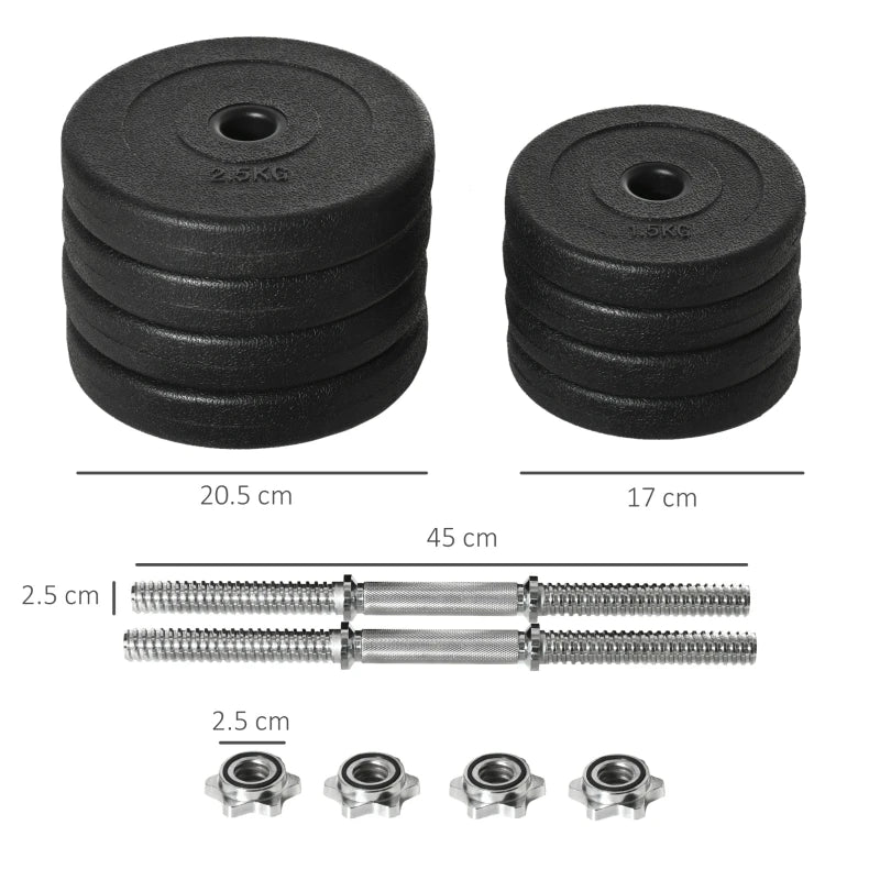 20KG Adjustable Dumbbells Set Black Steel Weight Set for Home Office Gym Body Fitness Lifting Training