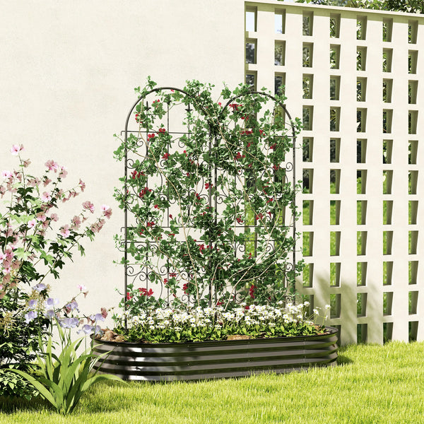 Decorative Metal Garden Trellis for Climbing Plants, Set of 2, 150 x 50cm, Black
