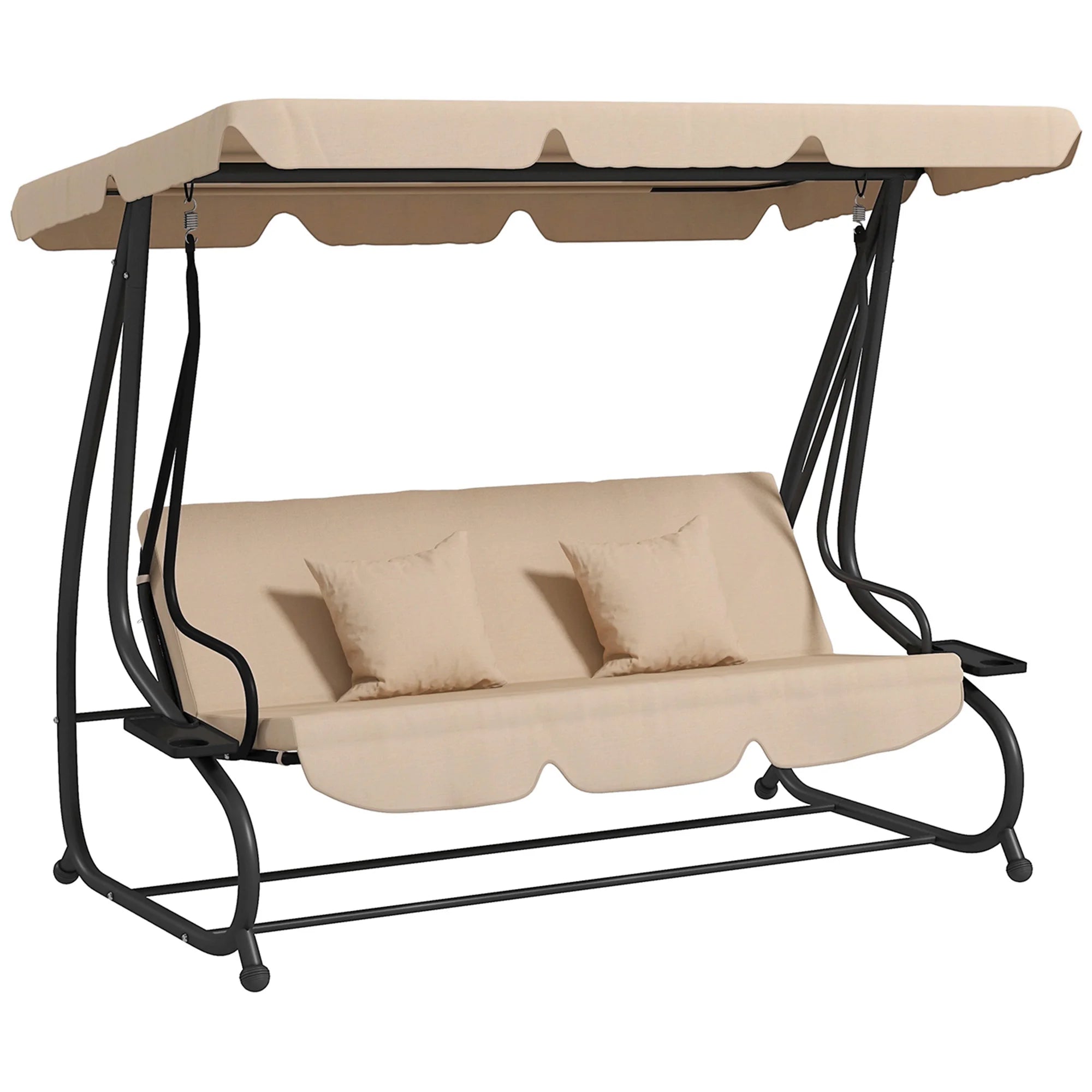 2-in-1 Garden Swing Seat Bed with Tilting Canopy, Cushioned Seat, 2 Pillows and Cup Holders