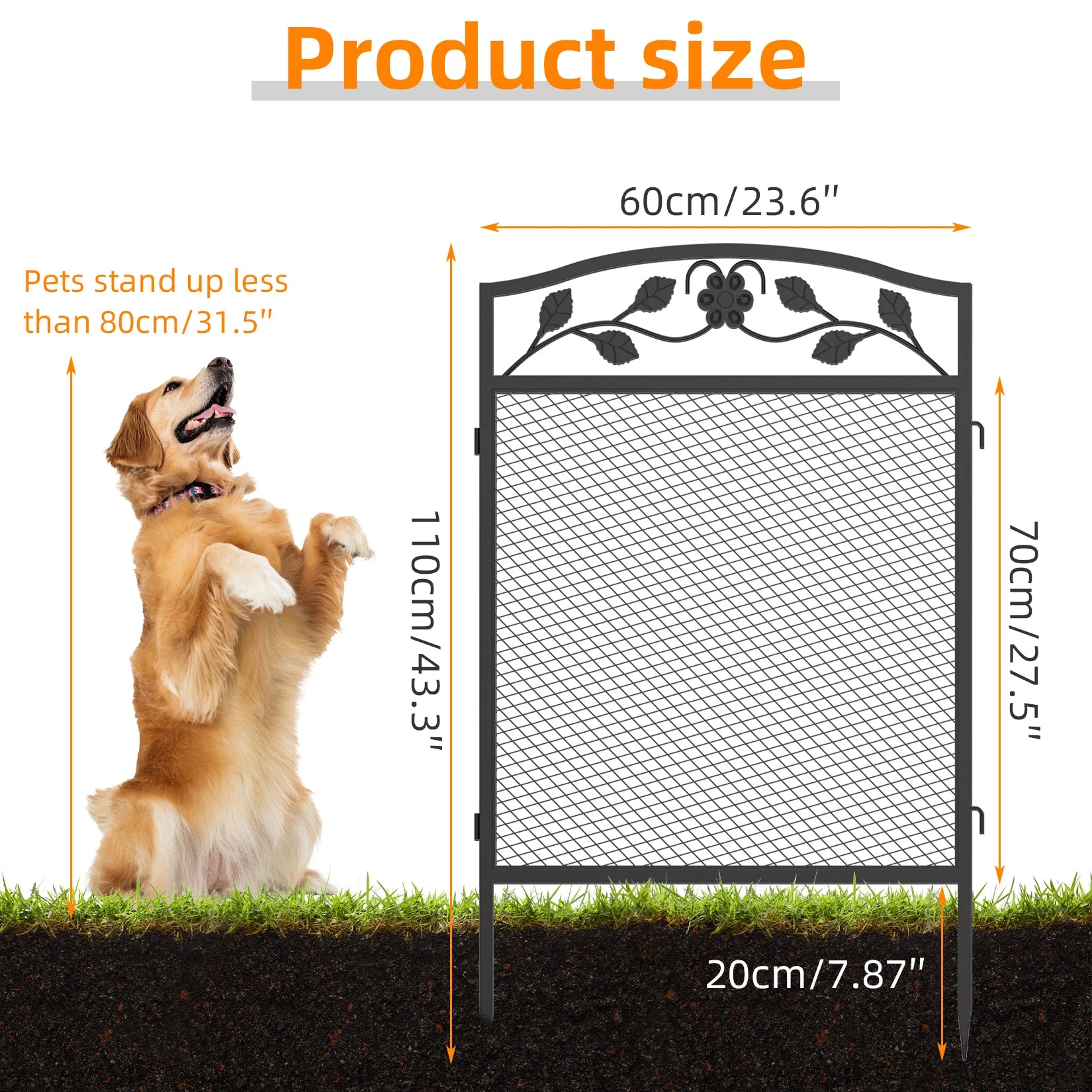 BINGOPAW 5 Panel Heavy Duty Metal Decorative Garden Fence Dog Playpen Animal Barrier Indoor Outdoor Black
