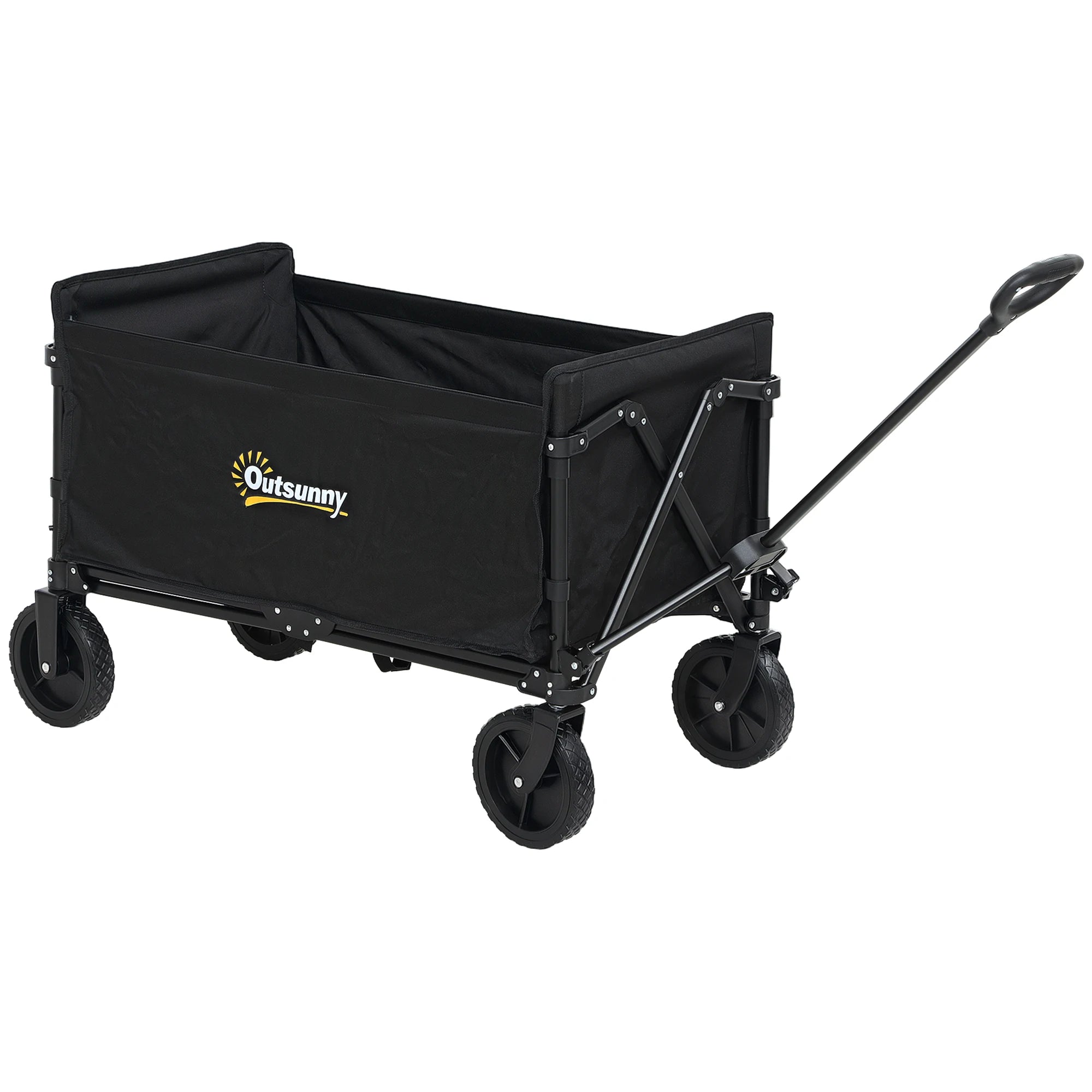 120L Folding Garden Trolley Wagon Cart 120kg Adjustable Handle 4 Wheels Oxford Fabric for Camping Beach Black