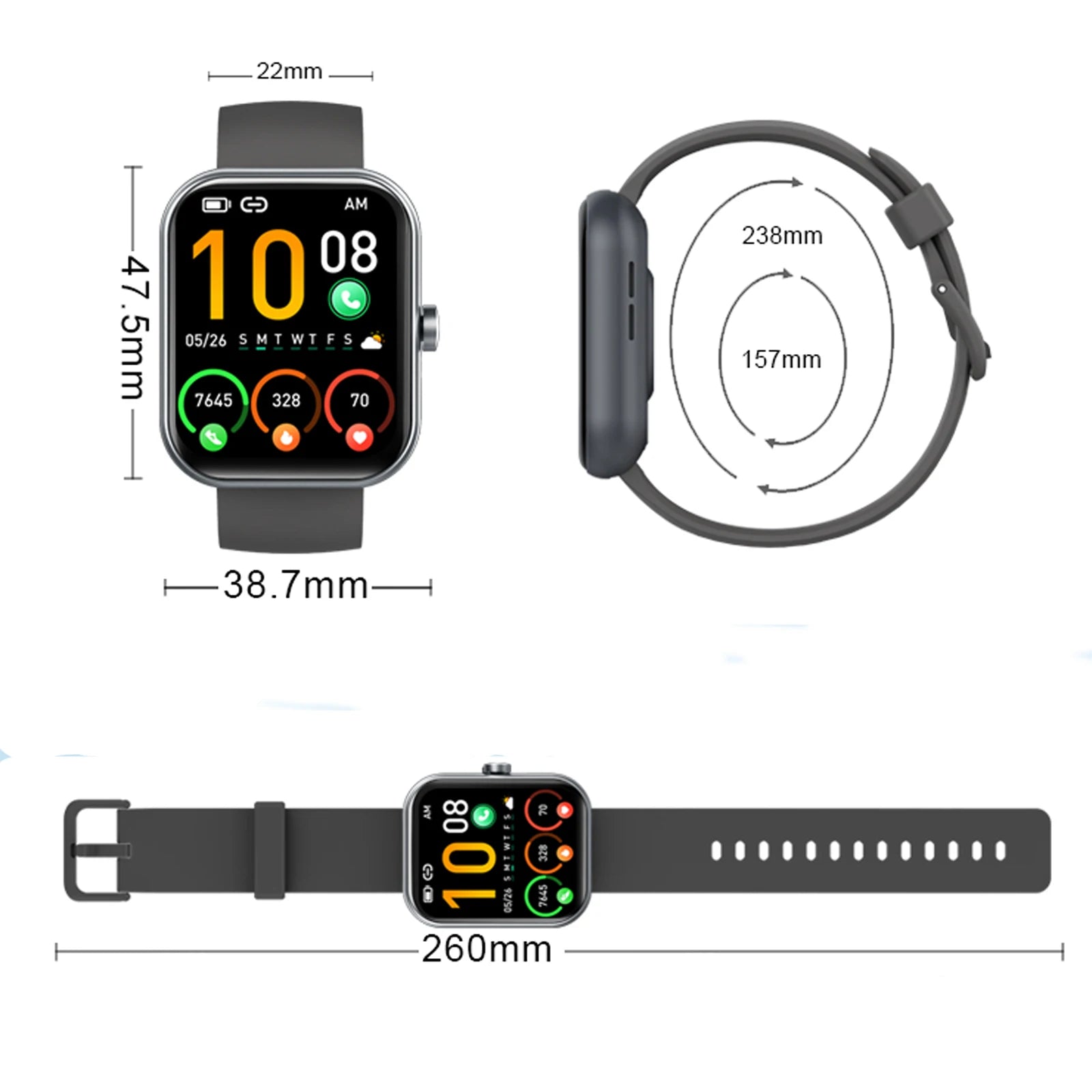 Y66 Smartwatch with Bluetooth Calling, 1.96" HD Display, 110+ Sports Modes, IP68 Waterproof Fitness Tracker