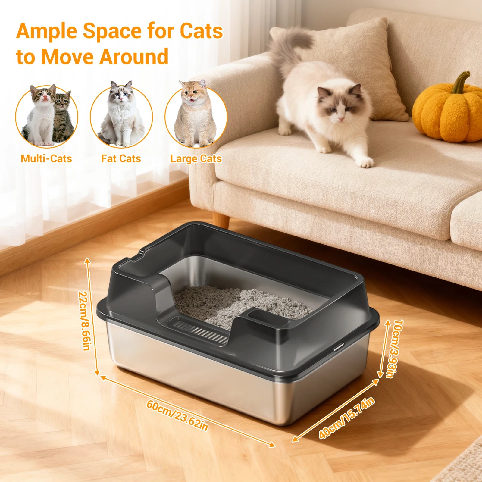 XL Enclosed Cat Litter Box, High Sided Litter Pan for Big Cats | Hackerprice®