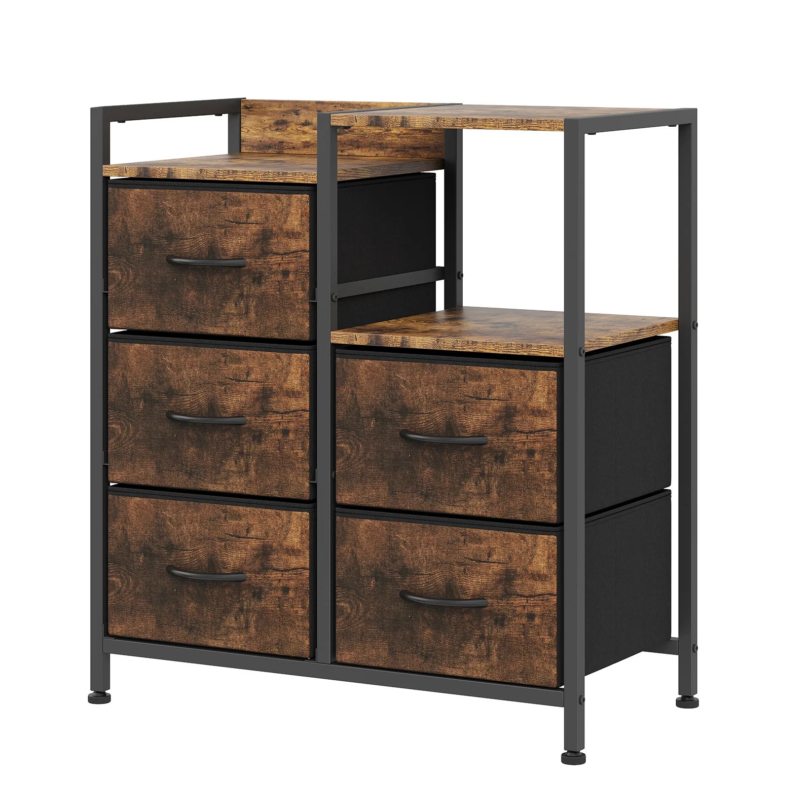 5 Drawer Fabric Storage Cabinet with Open Shelves Metal Frame Wheels for Bedroom Office Hallway Living Room