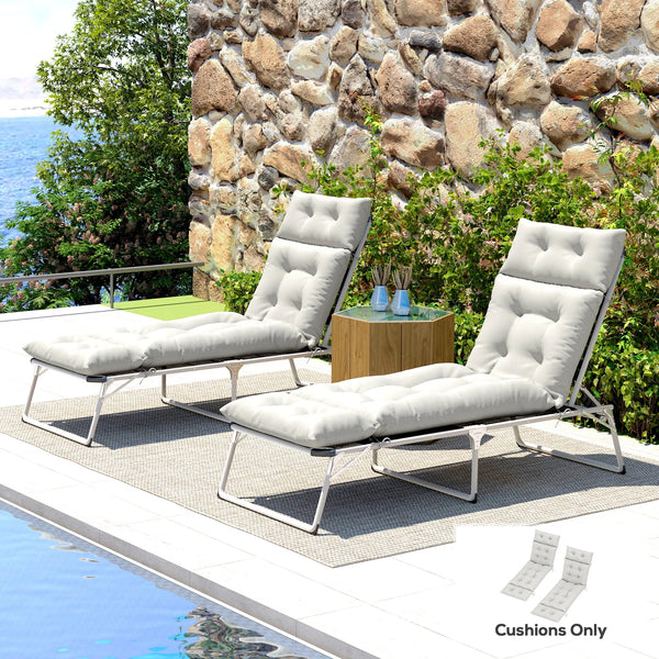Sun Lounger Cushions Only, Lounge Chair Cushion Set of 2, 190 x 56cm - Light Grey