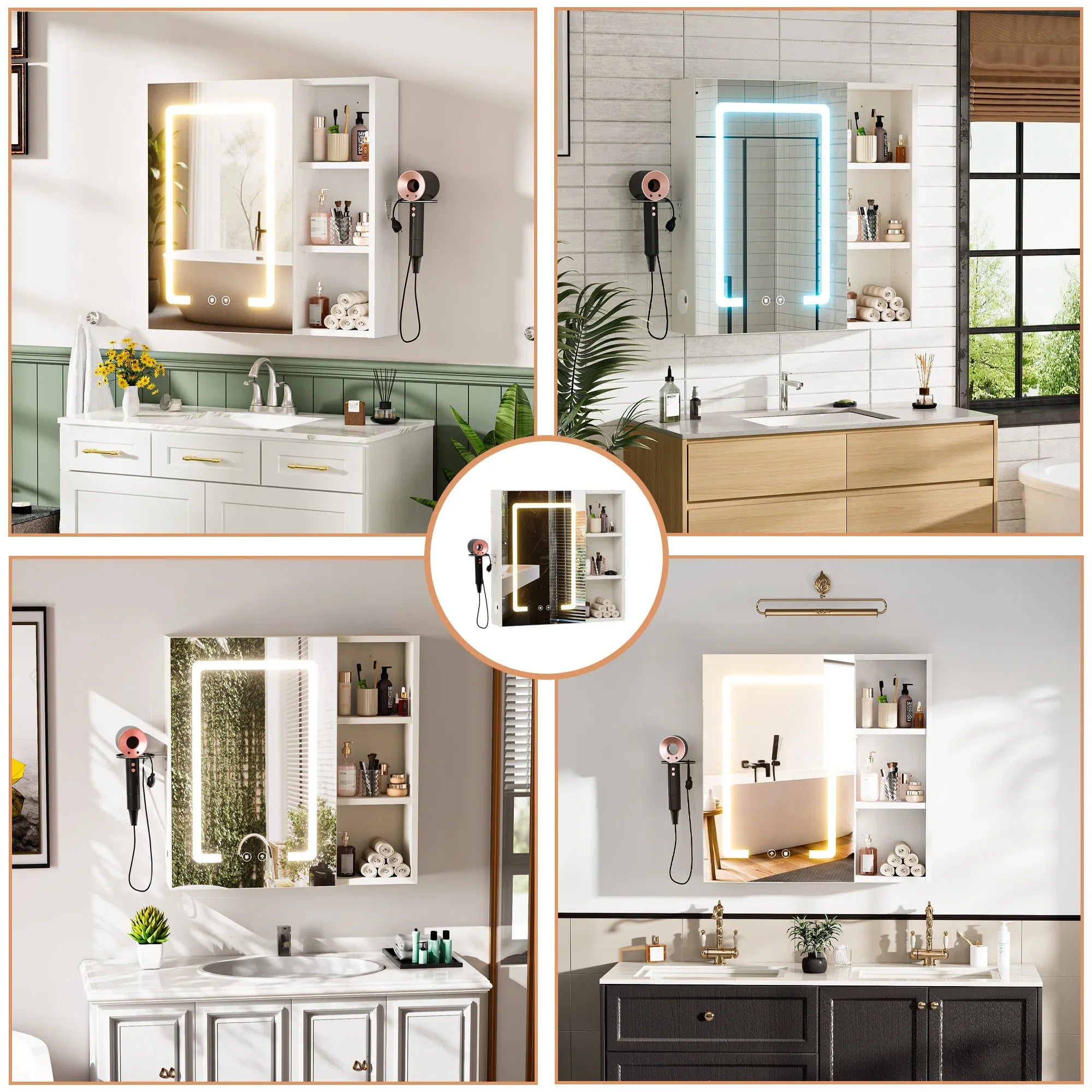 Smart Bathroom Mirror Cabinet with Anti-Fog and 3-Colour LED Lighting | 60x60cm Wall Mounted Storage with UK Plug