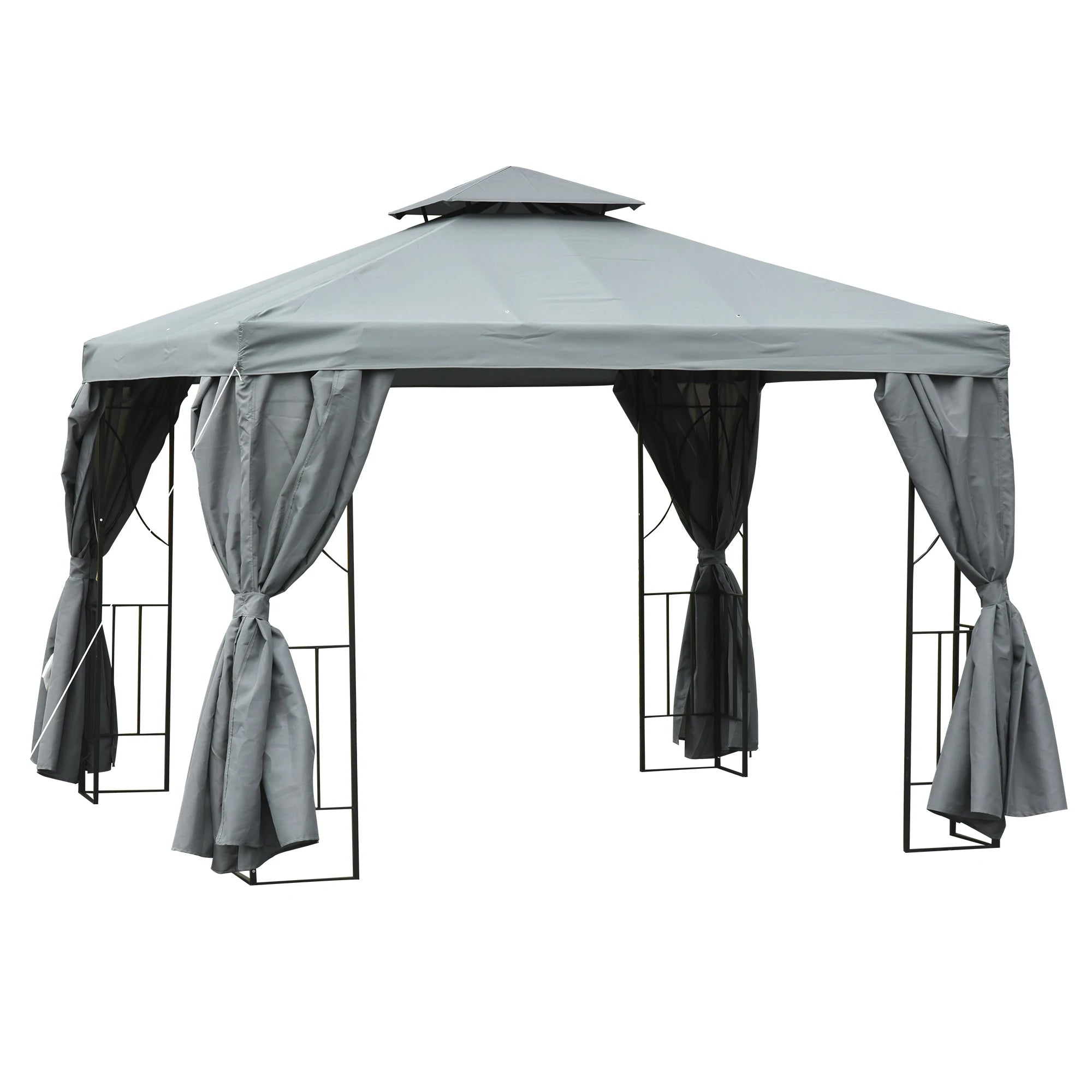 3 x 3m Metal Garden Gazebo Marquee with Double Roof, UV-Resistant Canopy and 4 Side Panels