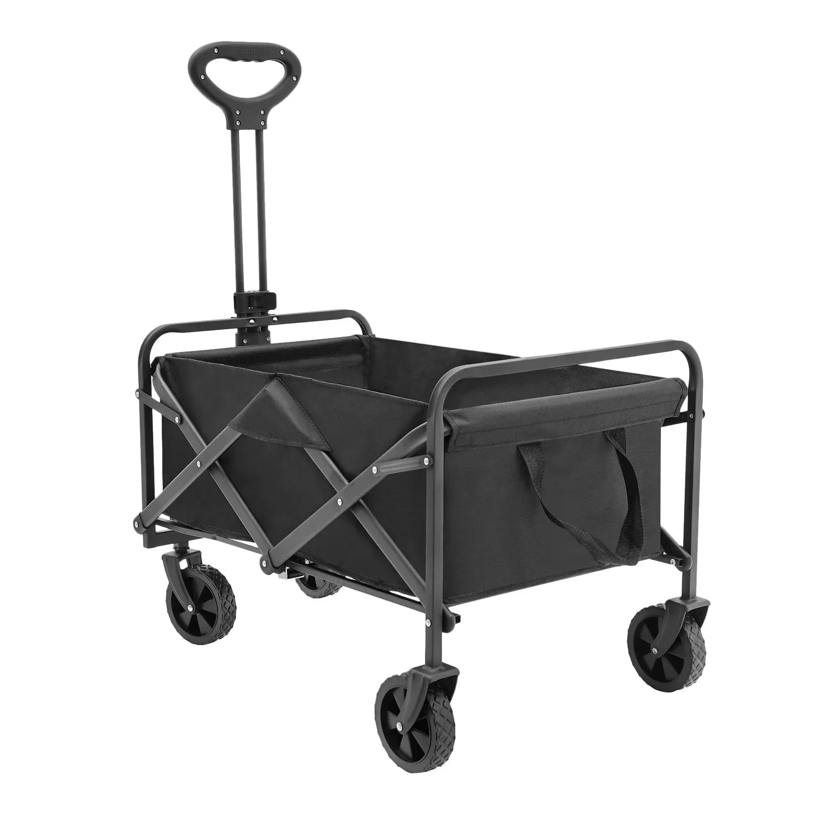 Folding Wagon Cart 80kg 2 Cup Holders 5 Inch Wheels Adjustable Handle for Beach Garden Camping Shopping Black