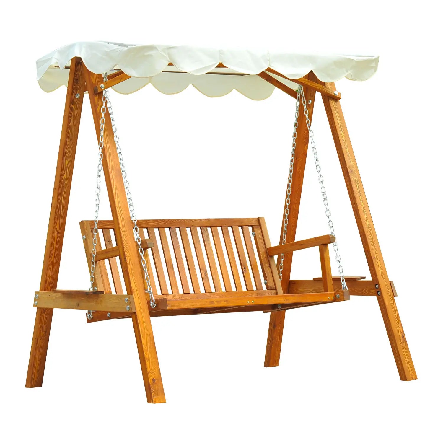 2-Seater Wooden Garden Swing Seat with UV-Resistant Canopy and Galvanised Steel Chain