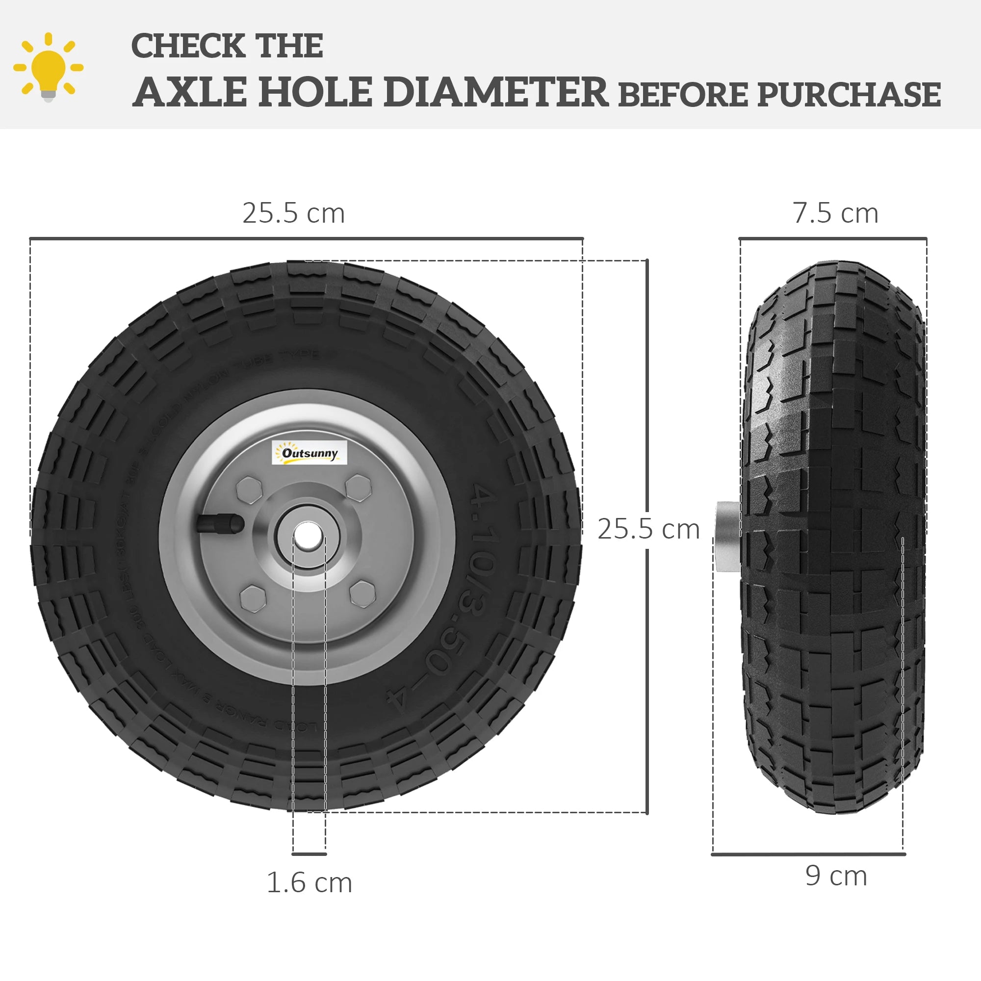 Outsunny Set of 4 Pneumatic Wheelbarrow Wheels | 10" Rubber Replacement Tyres for Garden Carts