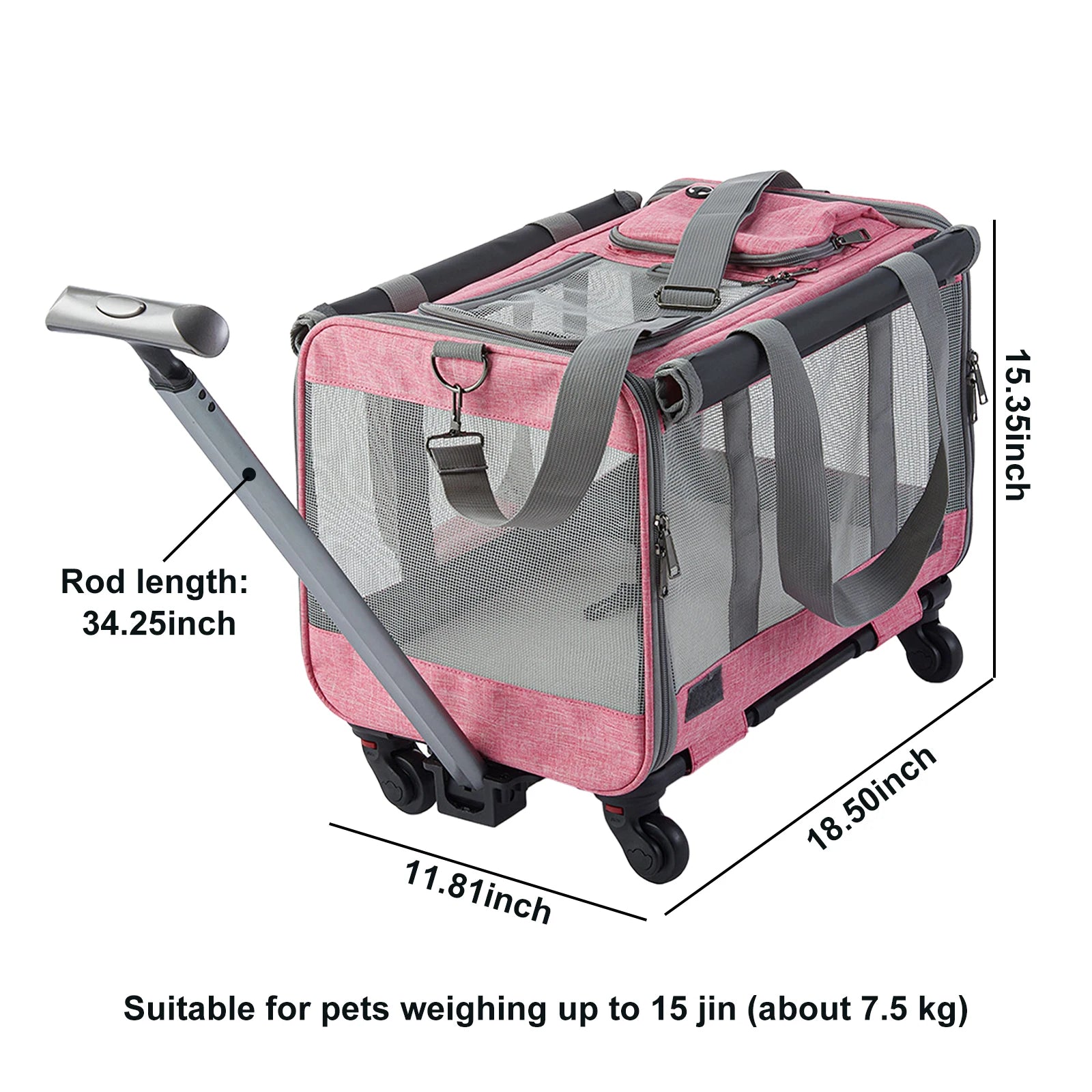 Airline Approved Pet Carrier with Detachable Wheels Soft Lined Rolling Carrier for Cats Dogs Travel
