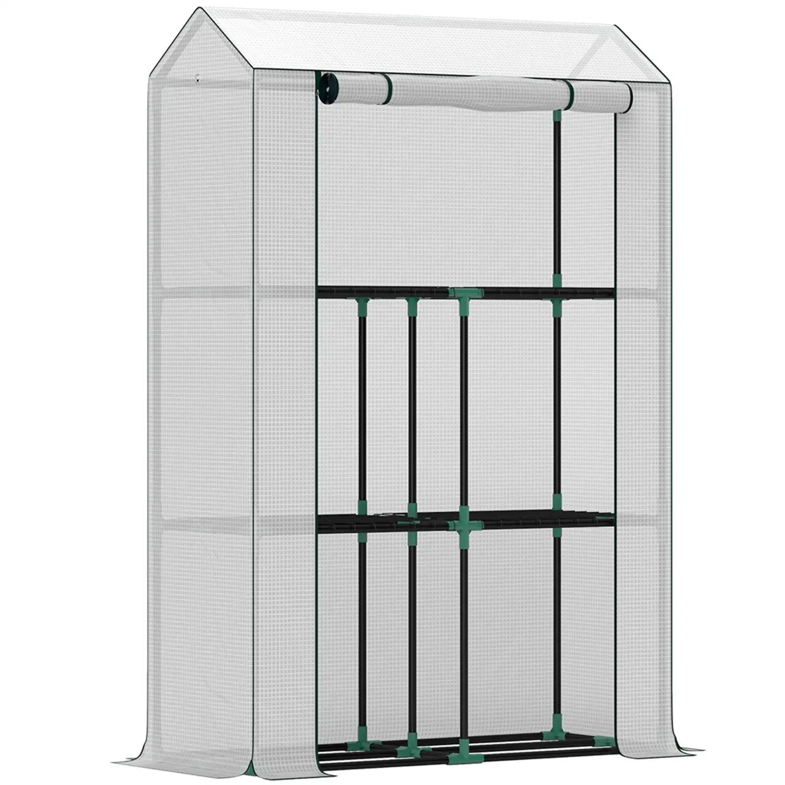 Mini Greenhouse 3 Shelf 150x100x40cm White Steel Frame Roll-Up Door for Balcony Outdoor Vegetable Planting