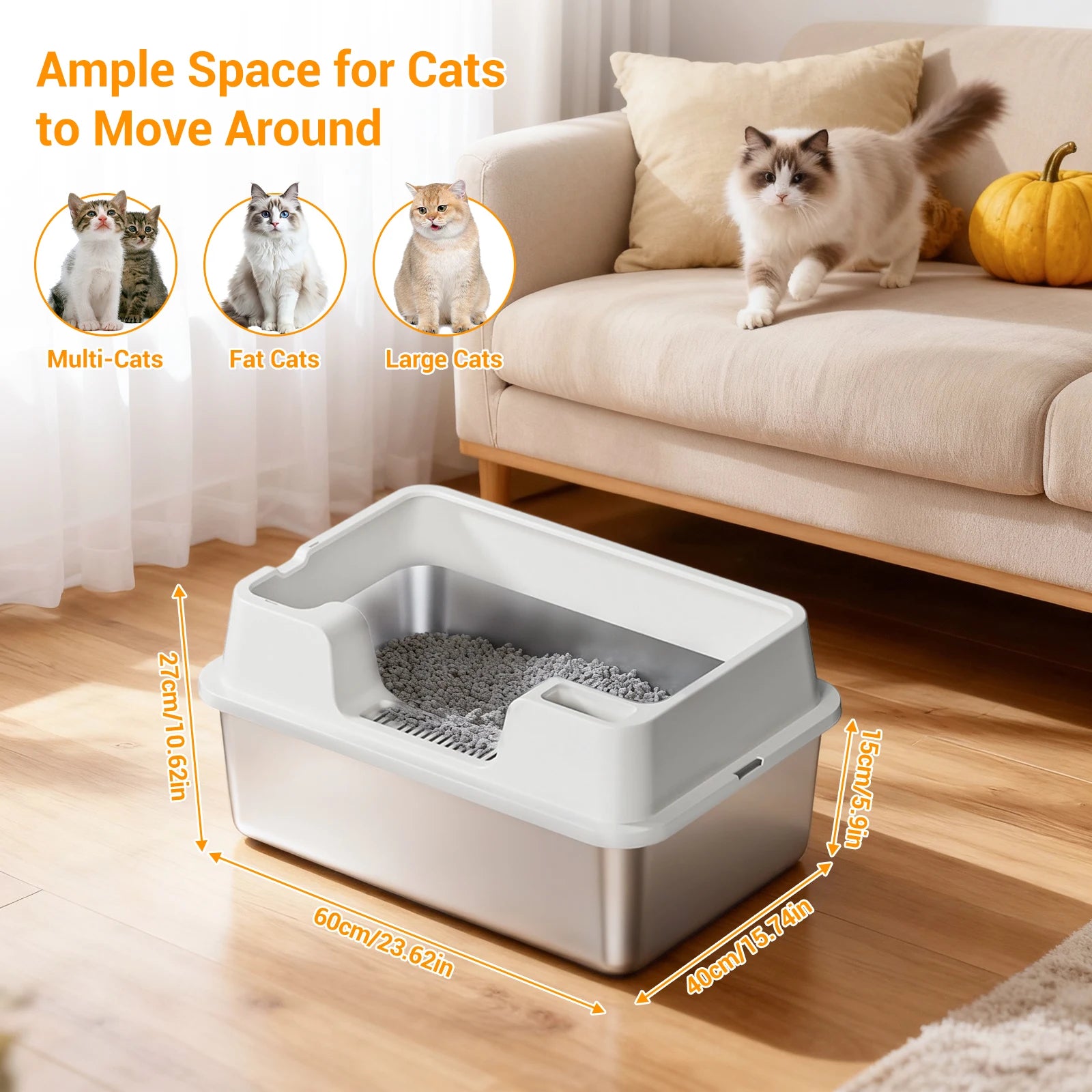 XL Enclosed Cat Litter Box, High Sided Litter Pan for Big Cats | Hackerprice®