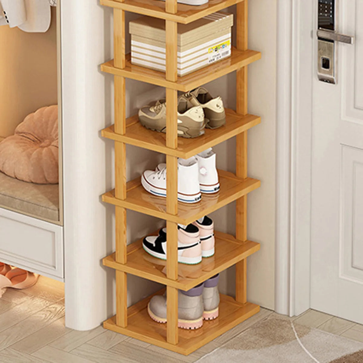 6 Tier Bamboo Shoe Rack Storage Shelf Stackable Shoe Organiser Space Saving Rack