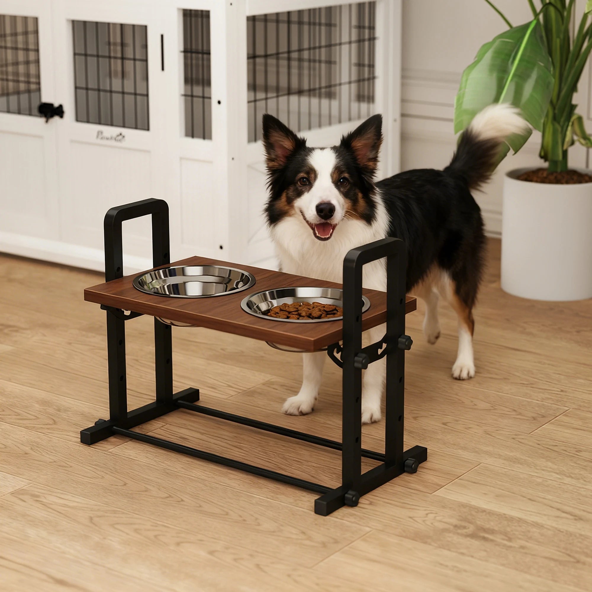 Raised Dog Bowl Stand with 4 Adjustable Heights and 3 Tilt Angles and 2 Stainless Steel Bowls for Dogs
